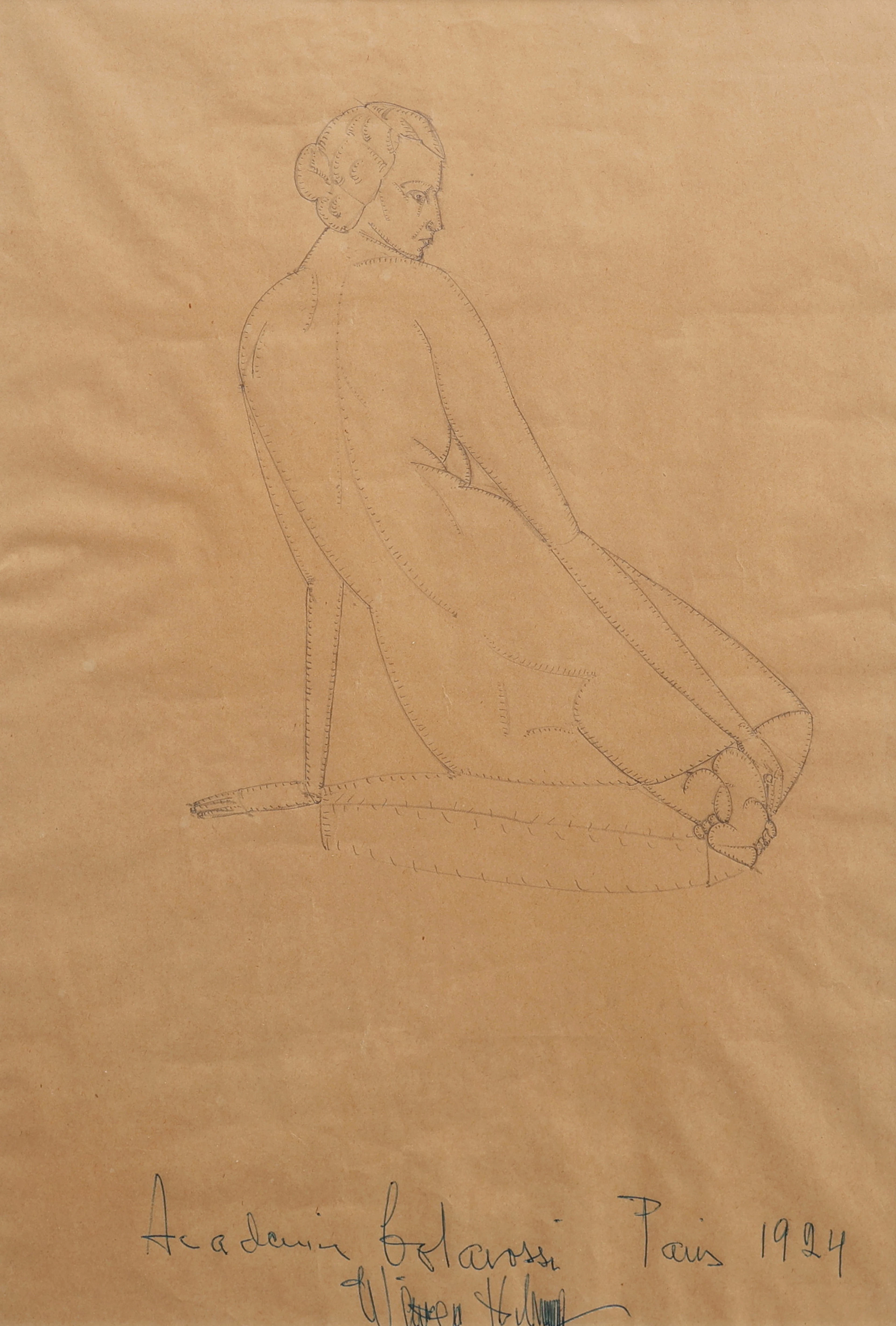 WIWEN NILSSON. GRAFIT PÅ PAPPER, AKTSTUDIE, SIGNERAD OCH DATERAD 1924.