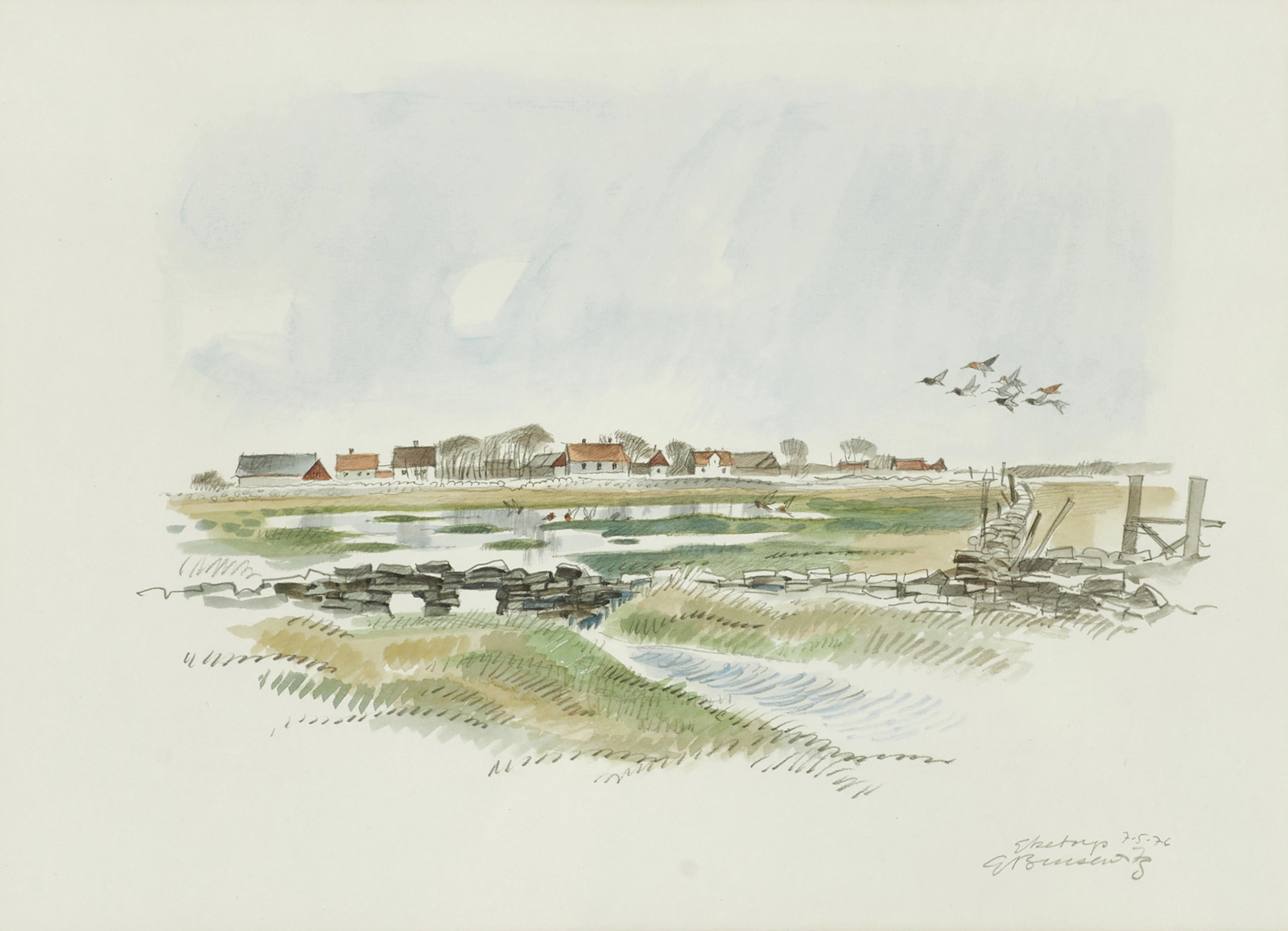 GUNNAR BRUSEWITZ (1924-2004). "Eketorp", signerad, daterad -76, blandteknik