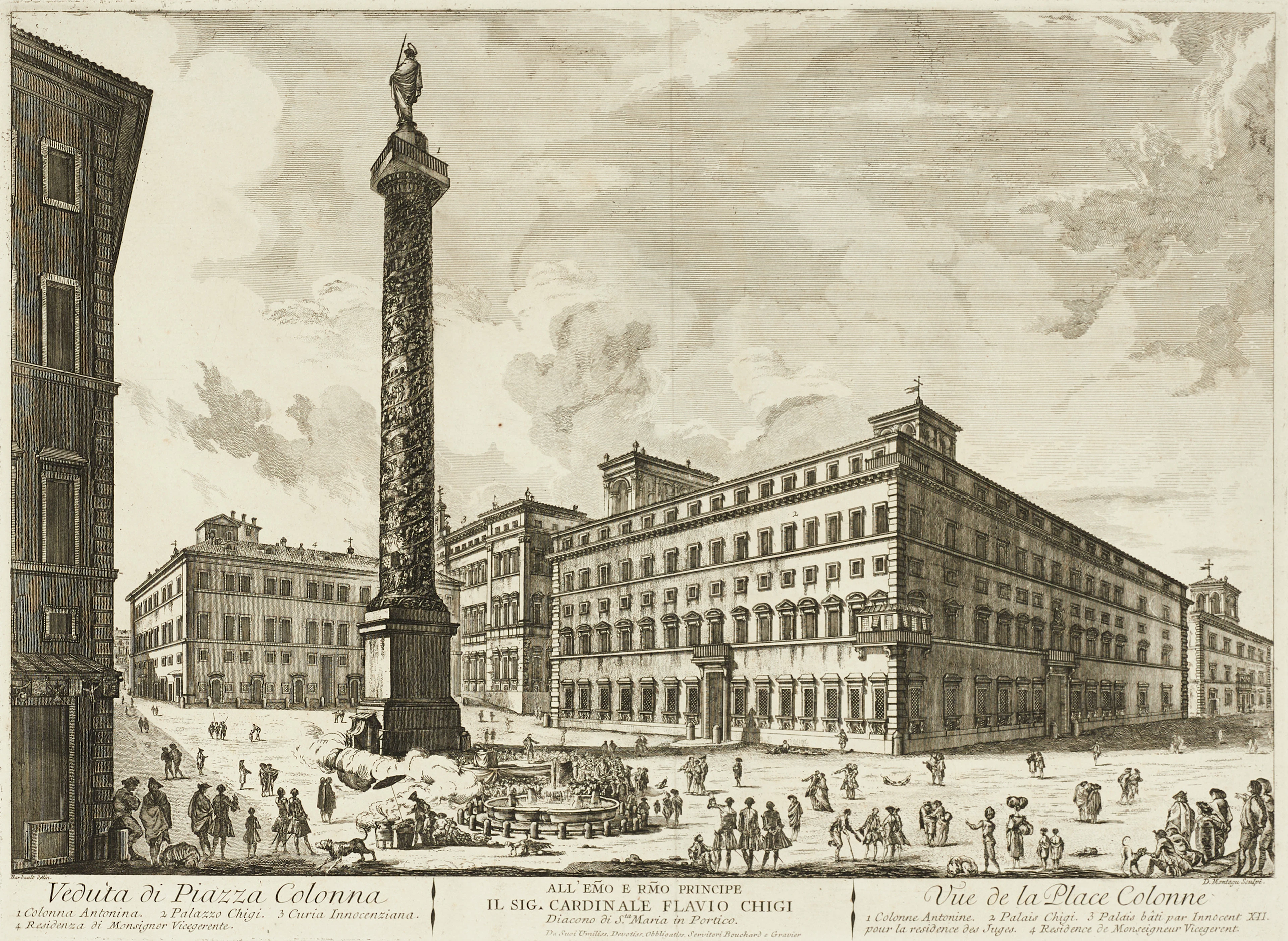 JEAN BARBAULT (1718-1766), efter, "Veduta di Piazza Colonna, etsning