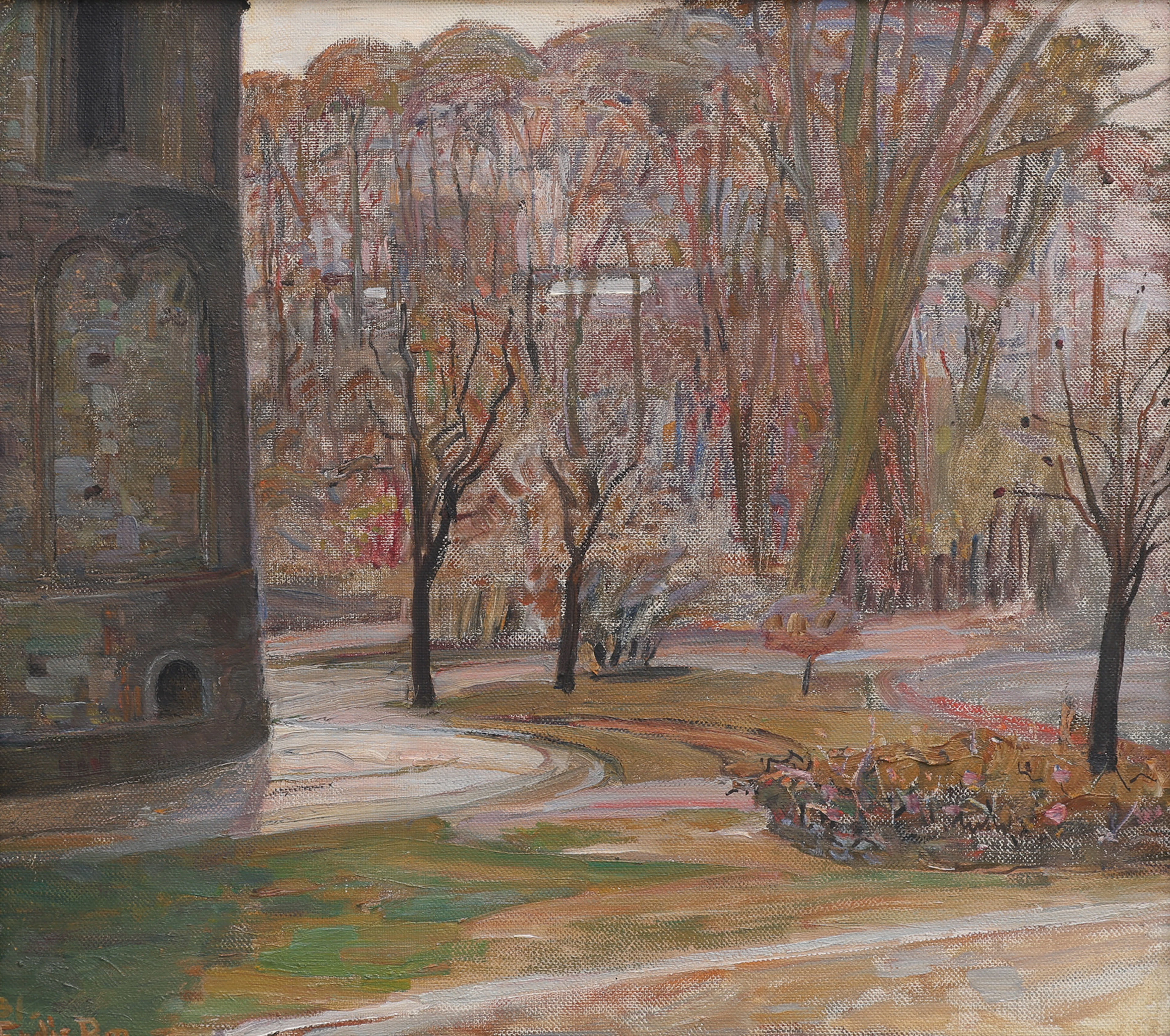 ENDIS BERGSTRÖM (1866-1950). PARTI AV LUNDAGÅRD VID DOMKYRKANS ABSID, 1931.