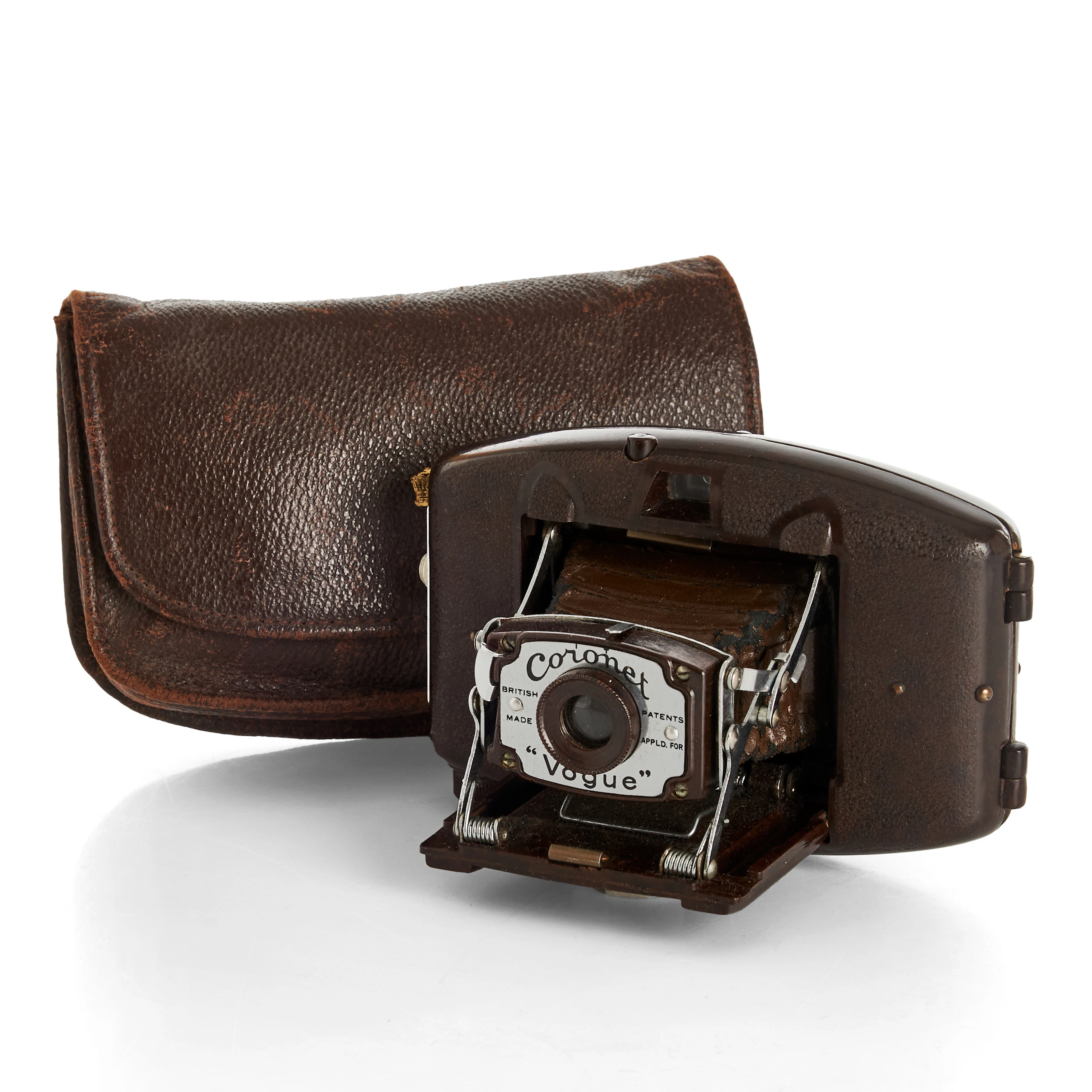 KAMERA, Coronet Vogue, bakelit, England, 1930-tal, med origianletui i läder.