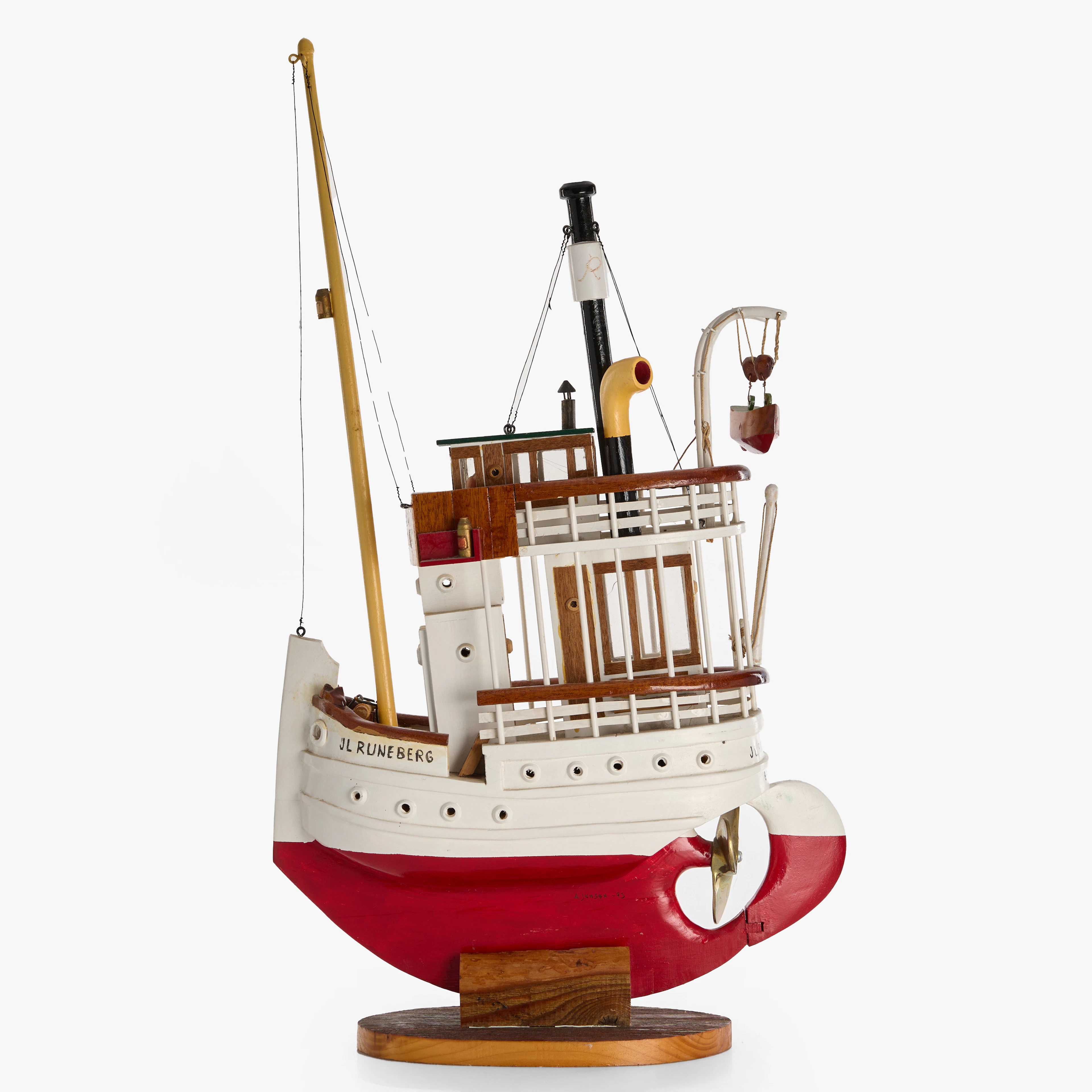 SKULPTUR. Båt, "m/s J.L Runeberg", signerad Å. Jensen, daterad -93.