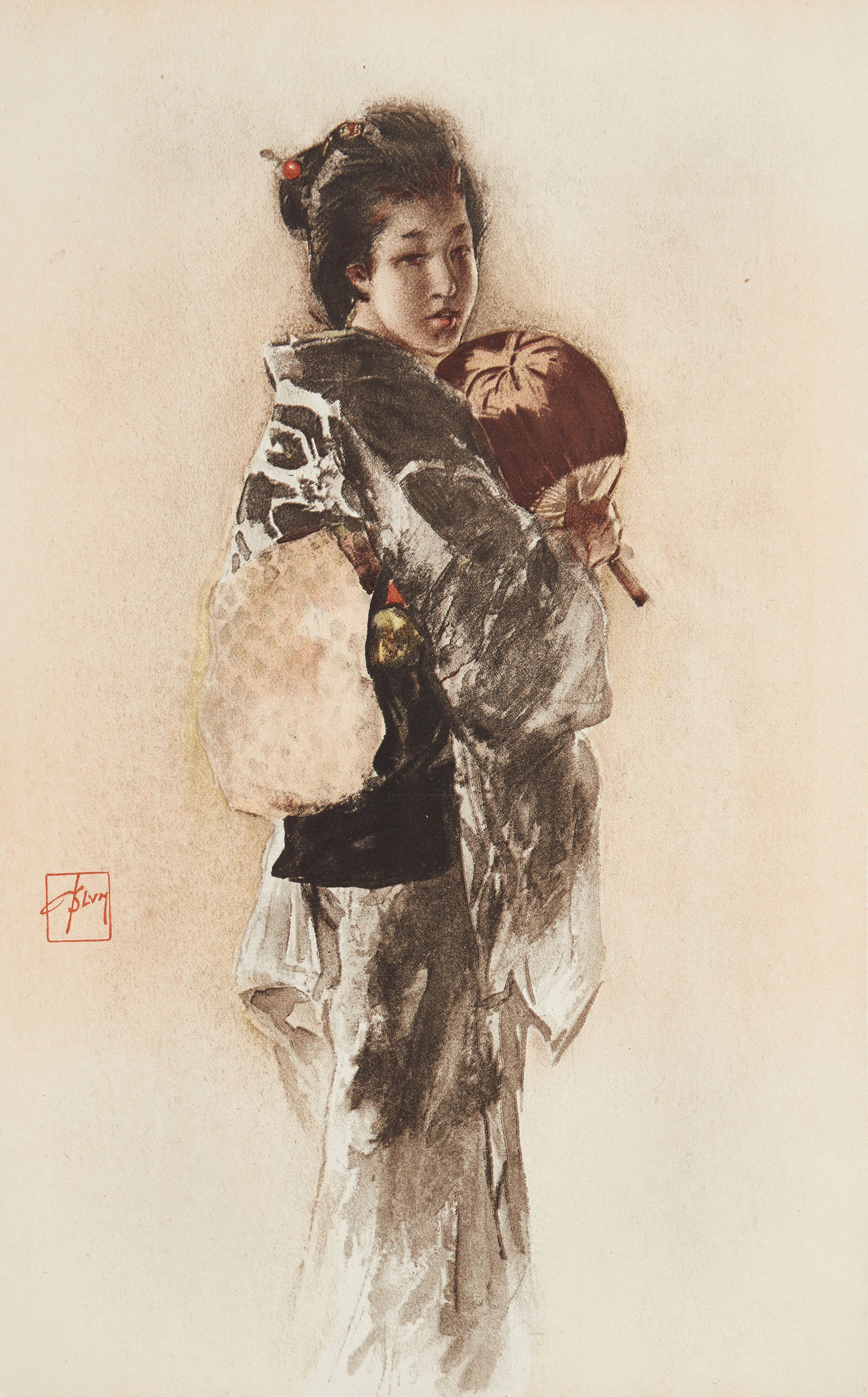 Robert Fredrik BLUM (1857-1903), Japansk flicka, litografi.