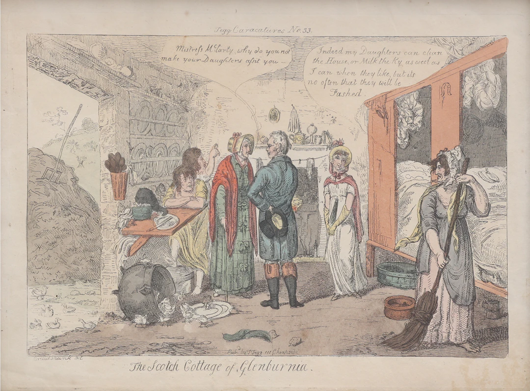 ISAAC CRUIKSHANK. "THE SCOTCH COTTAGE OF GLENBURNIA", 1800-TAL.