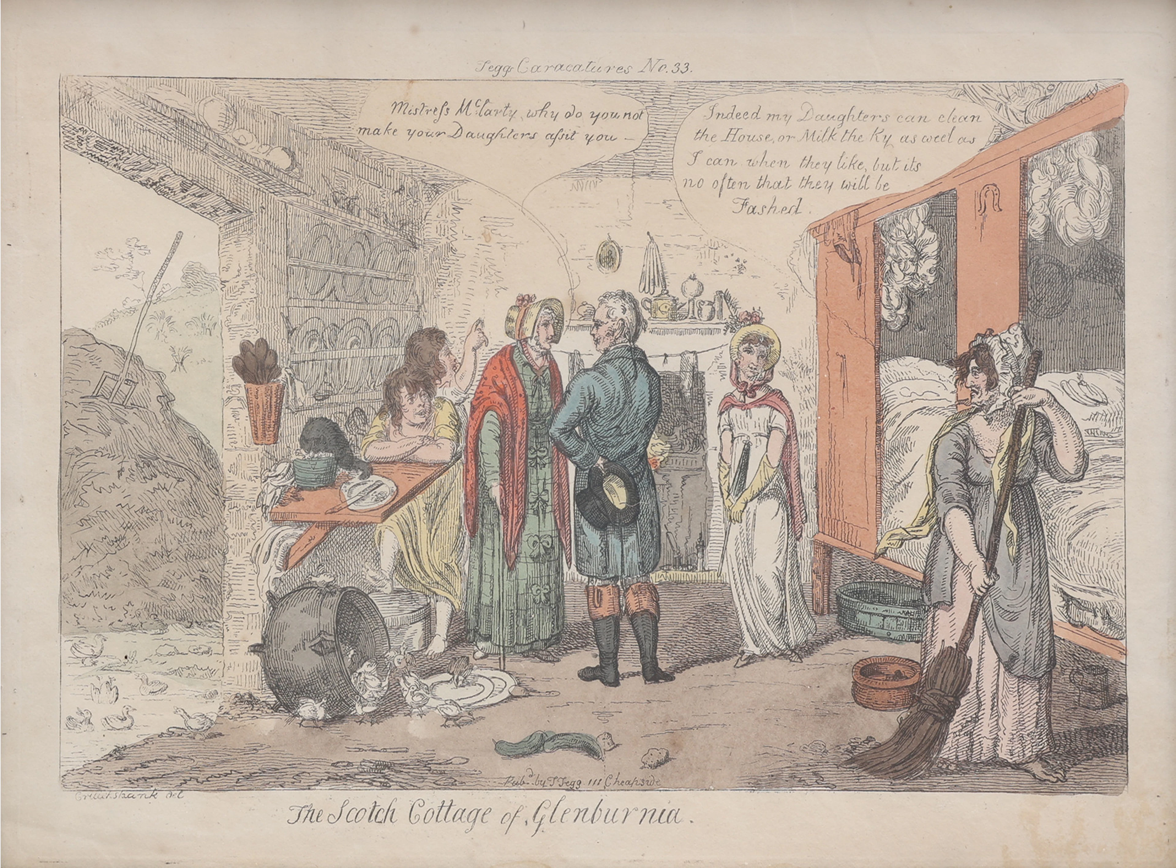 ISAAC CRUIKSHANK. "THE SCOTCH COTTAGE OF GLENBURNIA", 1800-TAL.