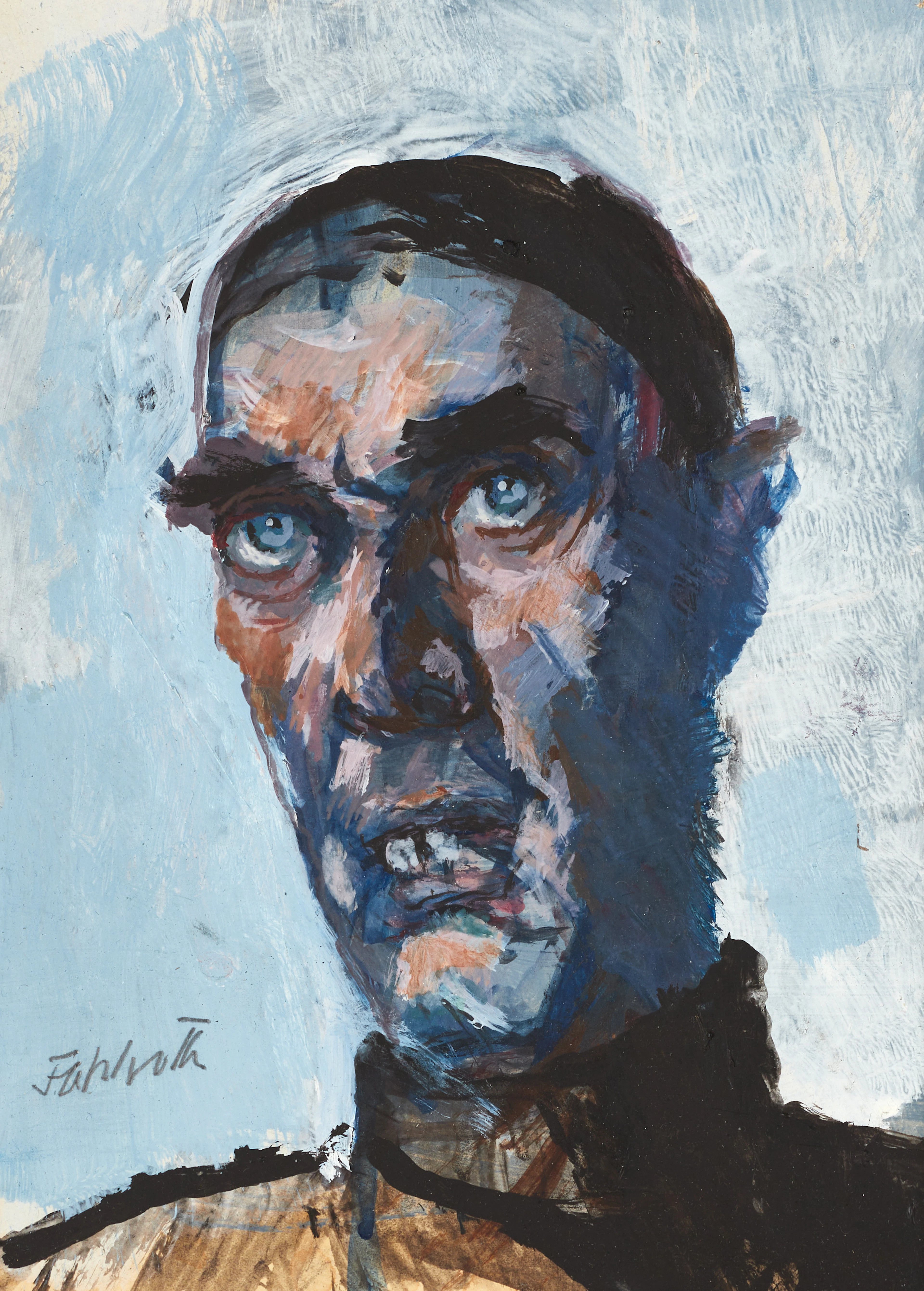 TOM FAHLROTH (1921-1980). Mansporträtt, signerad, olja på pannå.