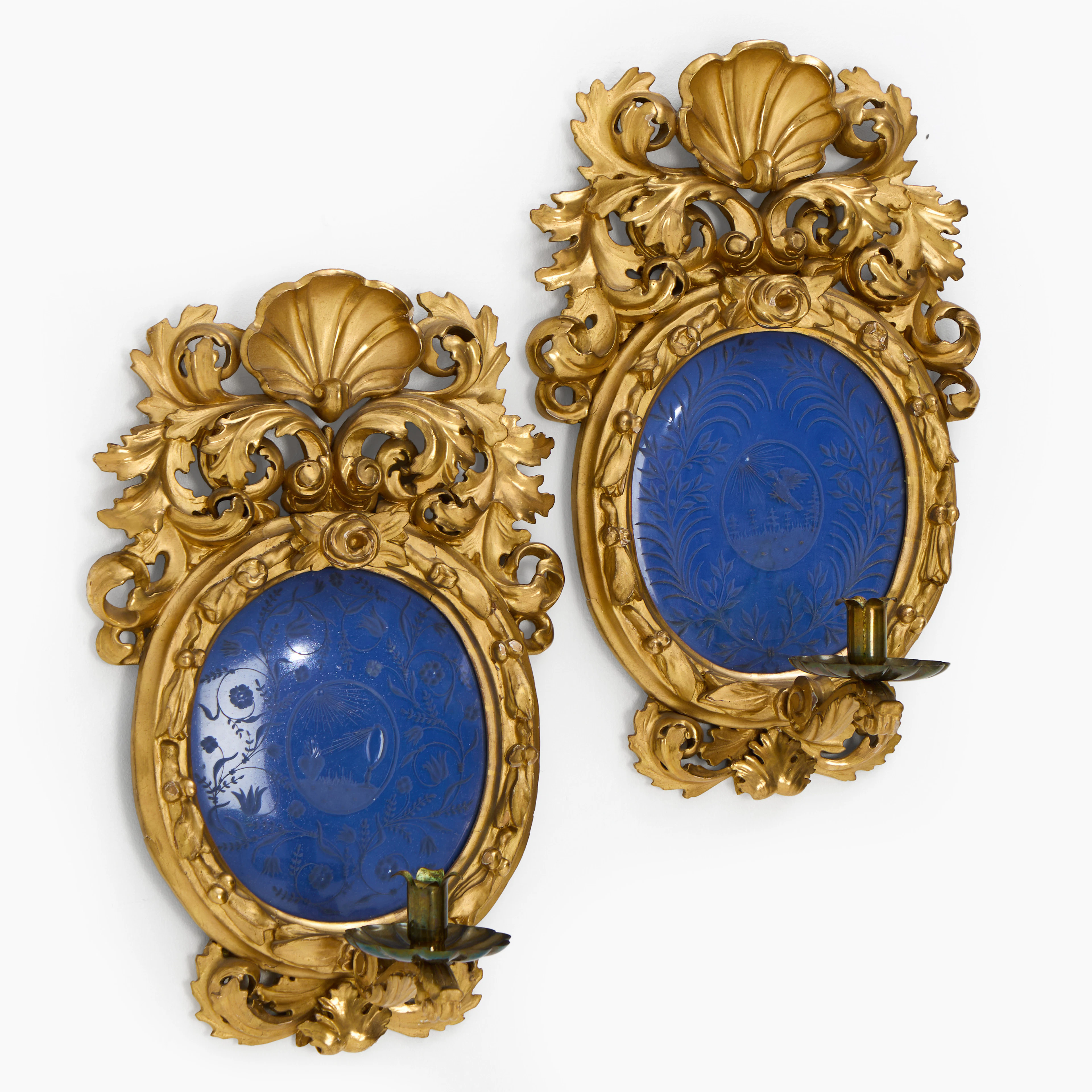 LAMPETTER, ett par, barockstil, Italien, 1800-tal, ram med skuren