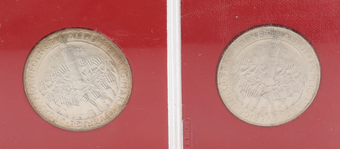 50-KRONORSMYNT, 2 ST, sterlingsilver, Sverige, totalt 49,8 g.