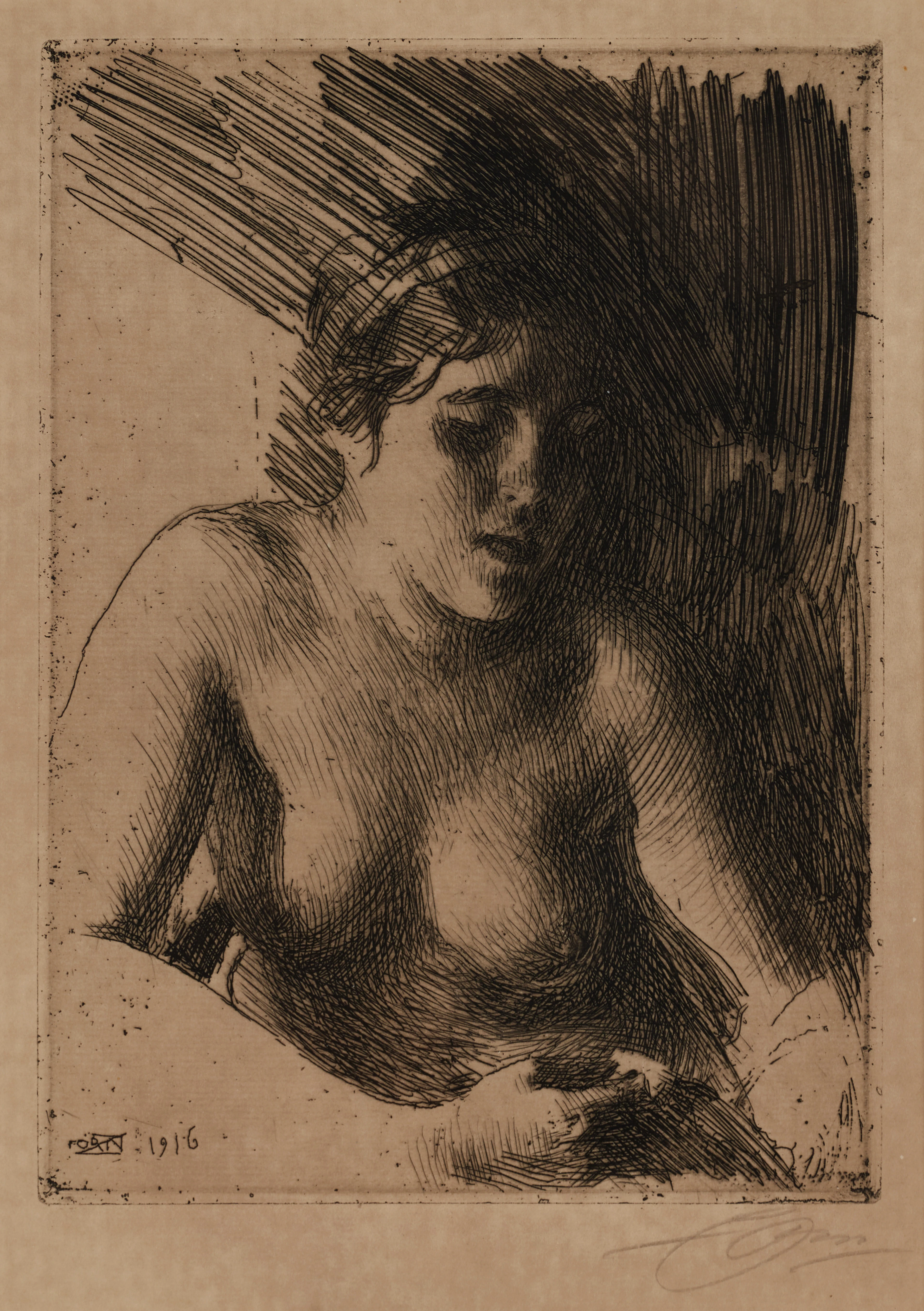 ANDERS ZORN (1860–1920). "Byst", signerad i blyerts samt signerad