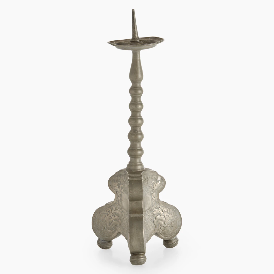 ALTARLJUSSTAKE, tenn, barock, stämplad för Carl August Seybold, Grossenhain