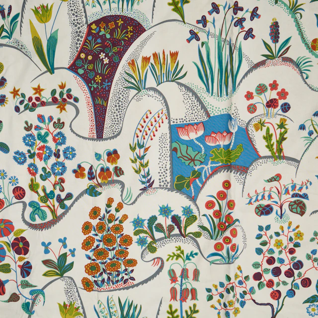 JOSEF FRANK. Gardiner, 2 st, "Näckrosdammen", Firma Svenskt Tenn, bomull.