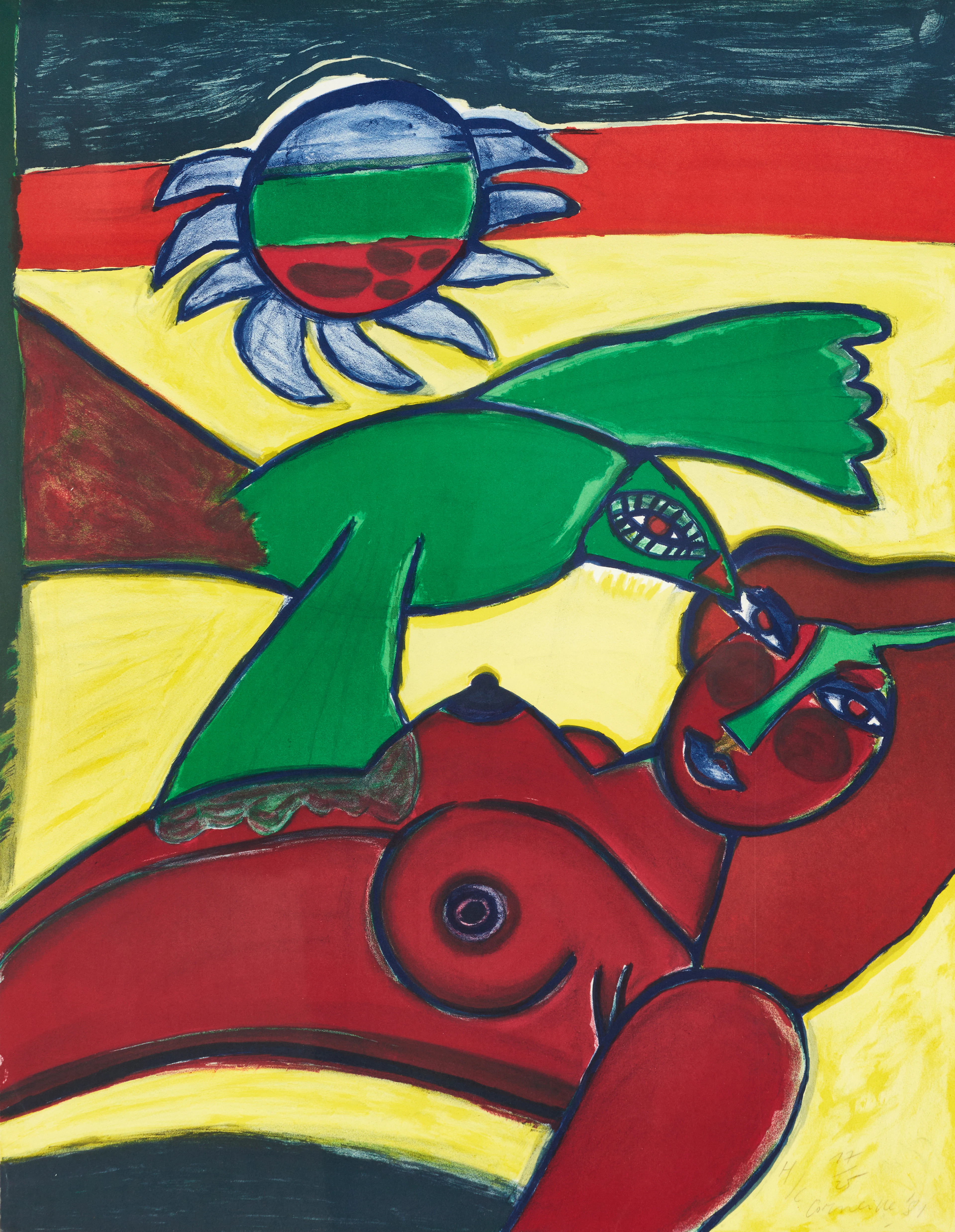 BEVERLOO CORNEILLE (NEDERLÄNDERNA, 1922–2010). Kvinna med grön fågel