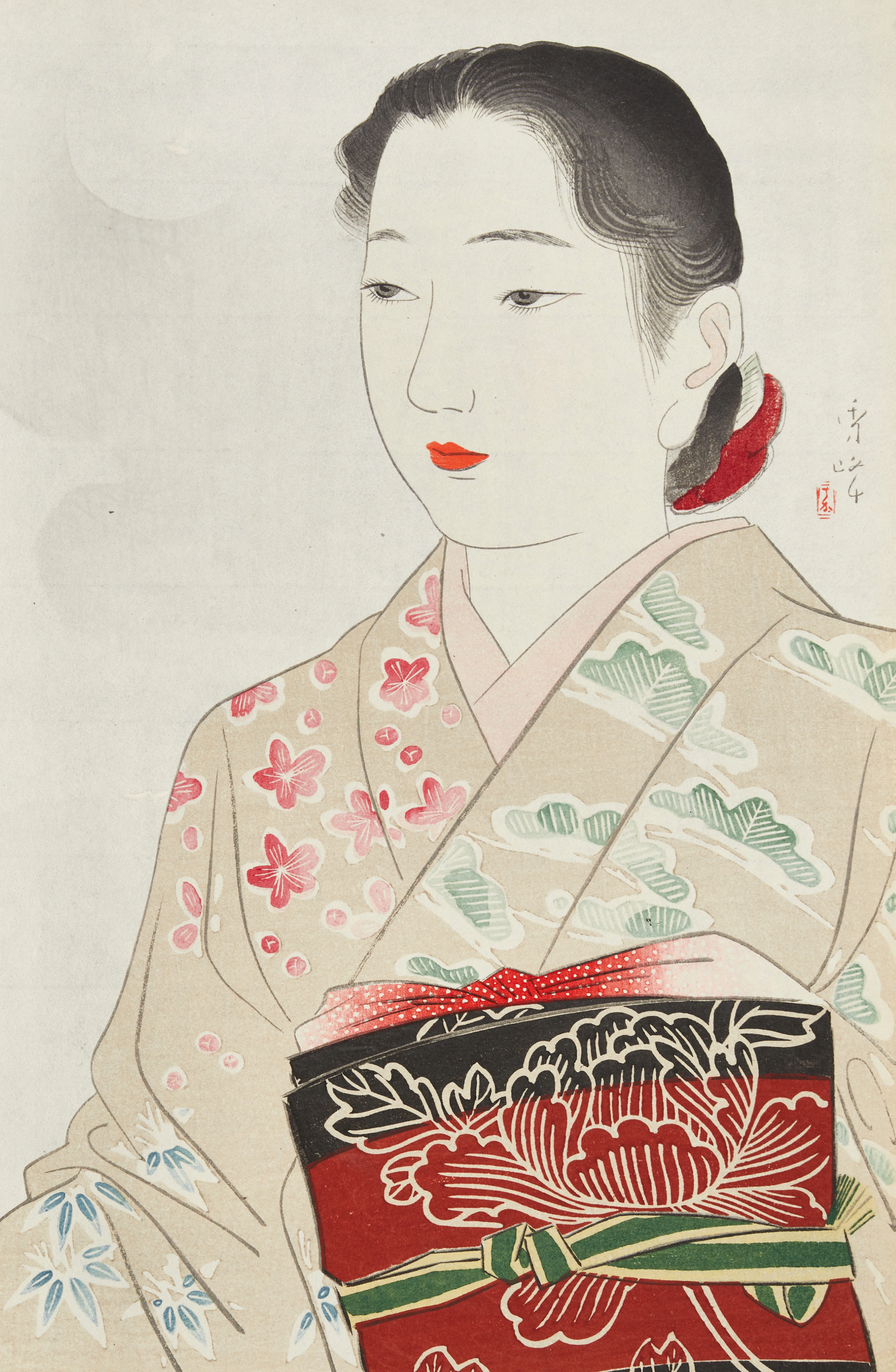 SHUHO YAMAKAWA (Japan 1898–1944). "Modern musume", träsnitt ca 1938.