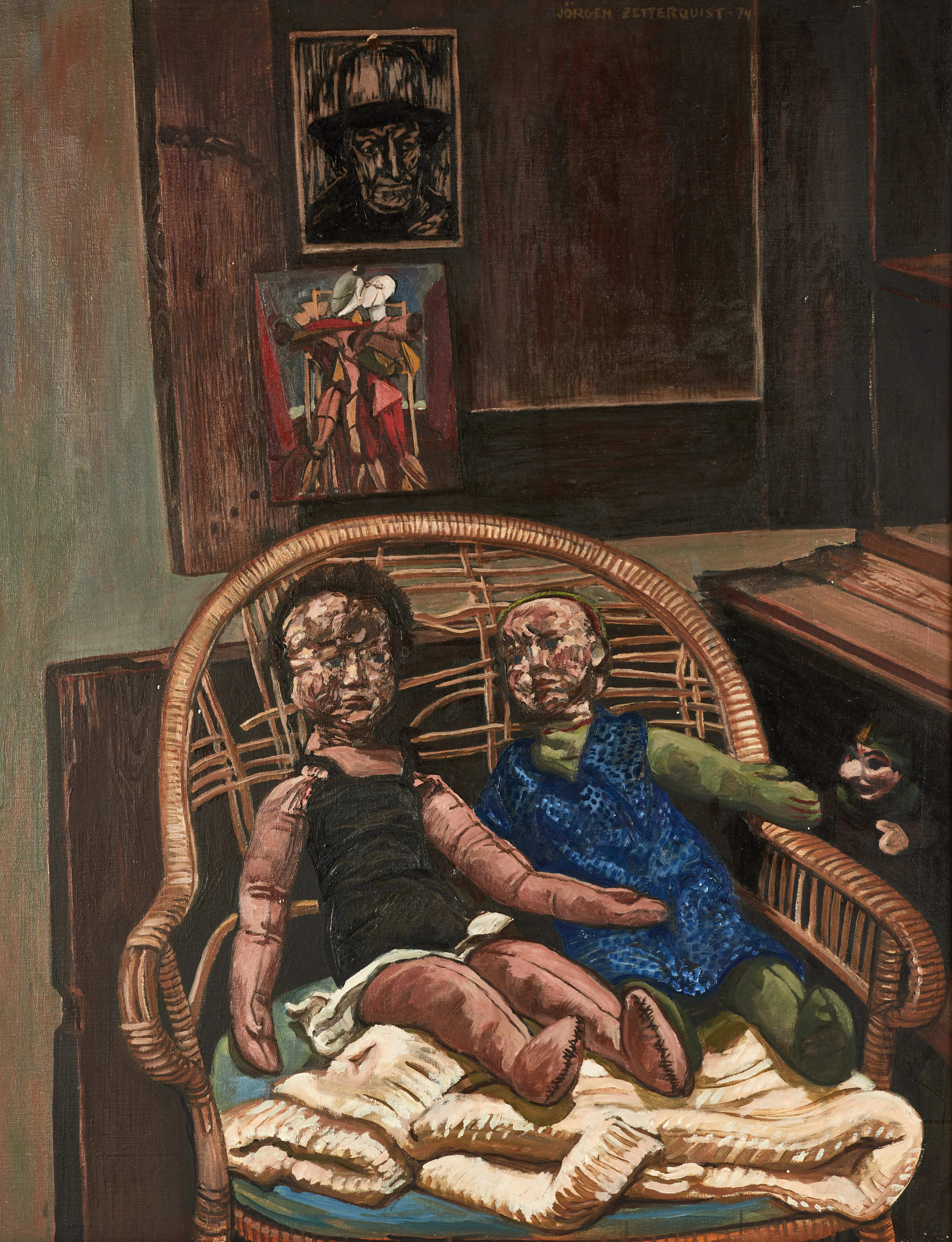 JÖRGEN ZETTERQUIST (1928-2013). "Dockor i korgstol", signerad och