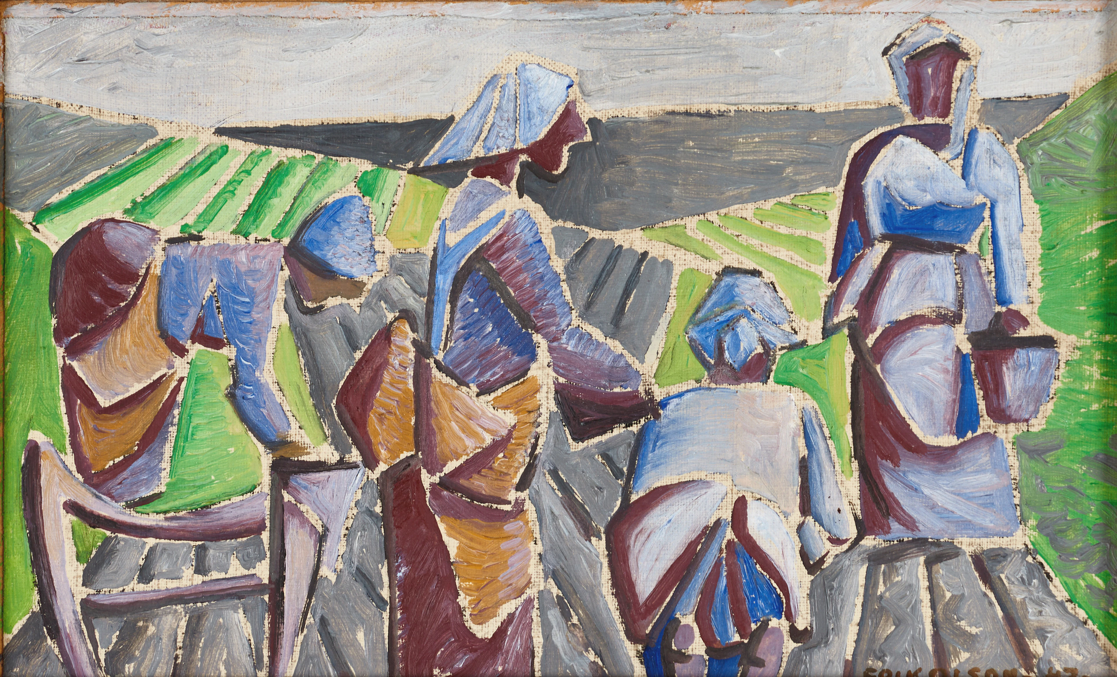 ERIK OLSON (1901-1996), "Potatisplockning", 1947, signerad ERIK OLSON-47