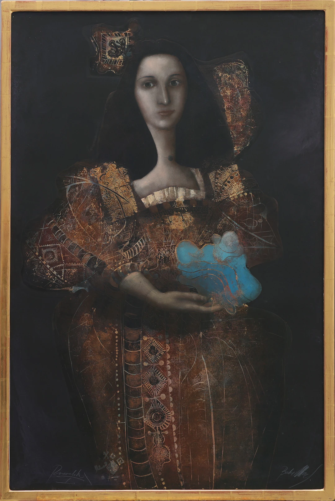 MERSAD BERBER. LITOGRAFI MED SCHABLONTRYCK, KVINNA I 3/4-FIGUR, SIGNERAD.