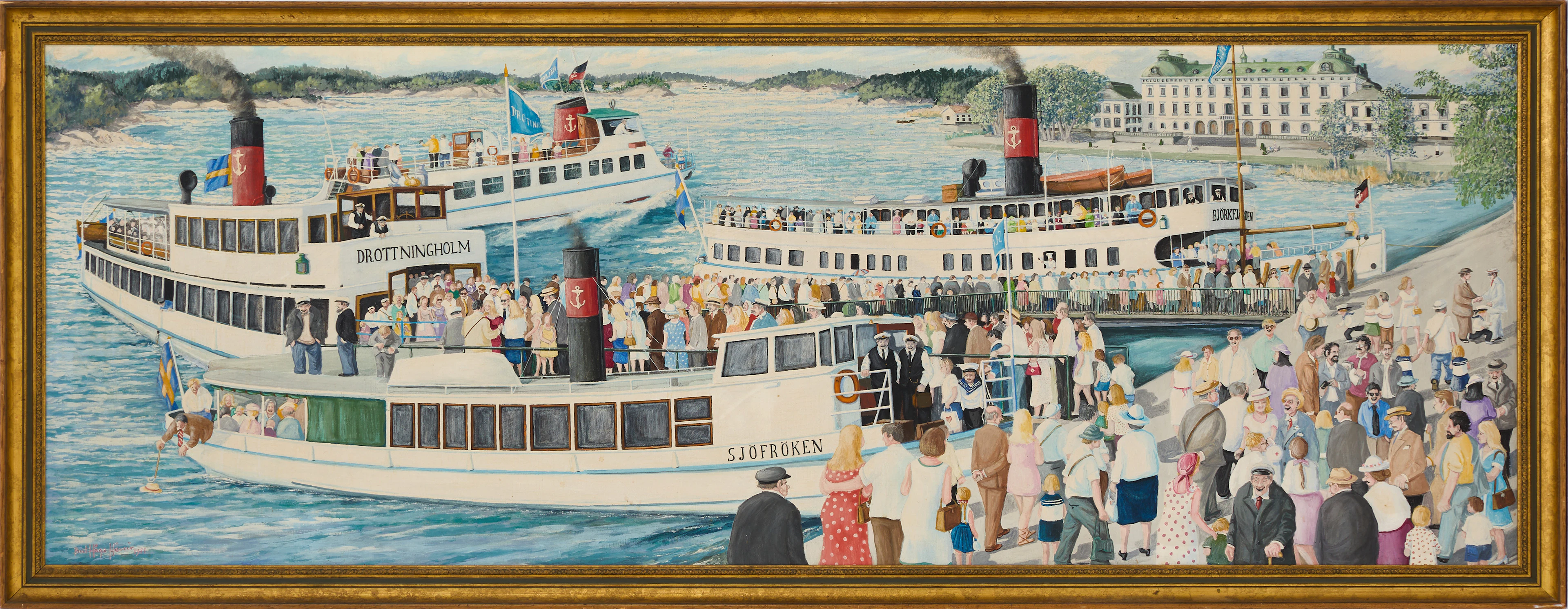 BERT-HÅGE HÄVERÖ (1932–2014). Ångbåtar vid kaj utanför Drottningholms