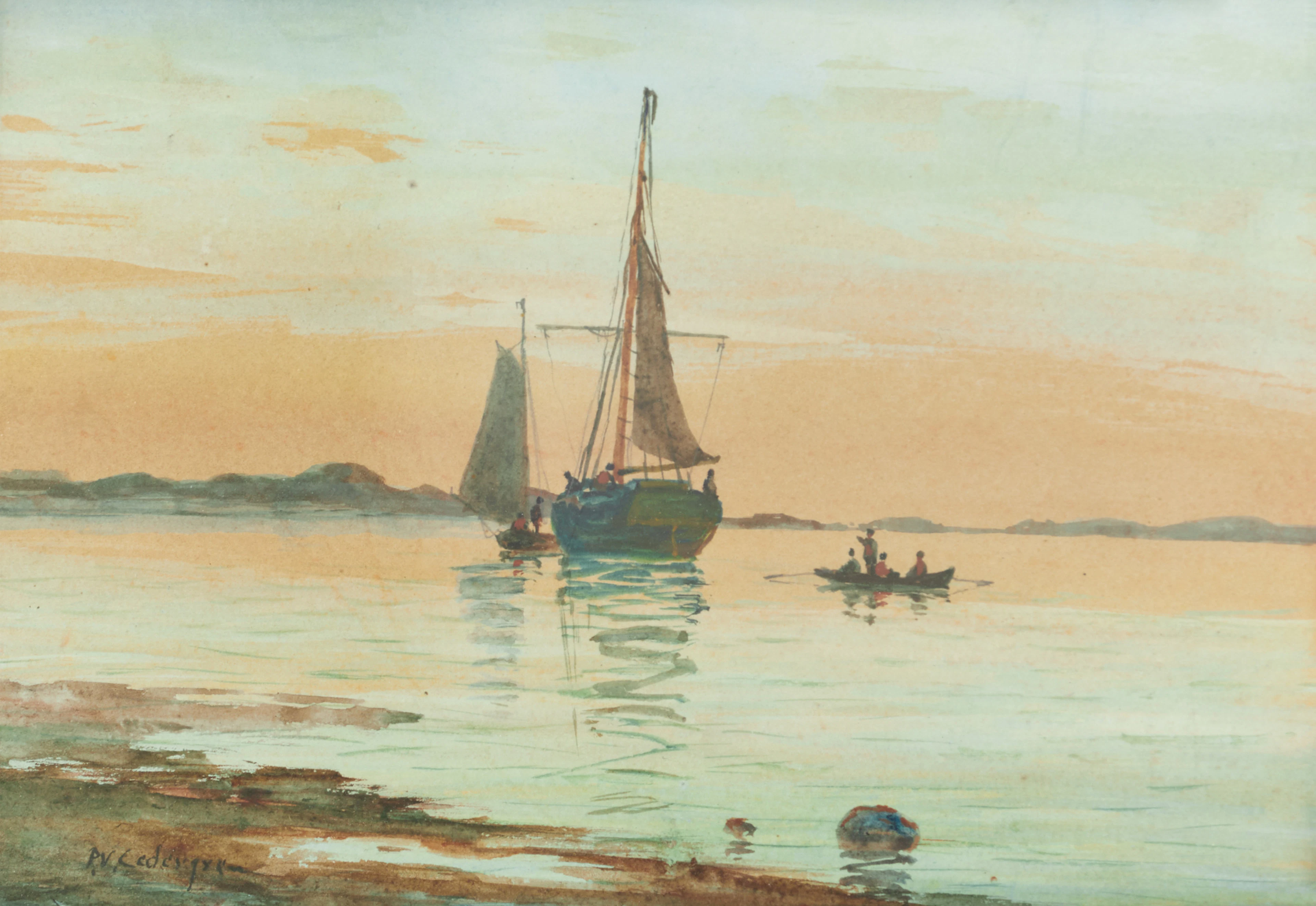 PER WILHELM CEDERGREN (Sverige, 1820-1896): Segelskutor samt roddbåt