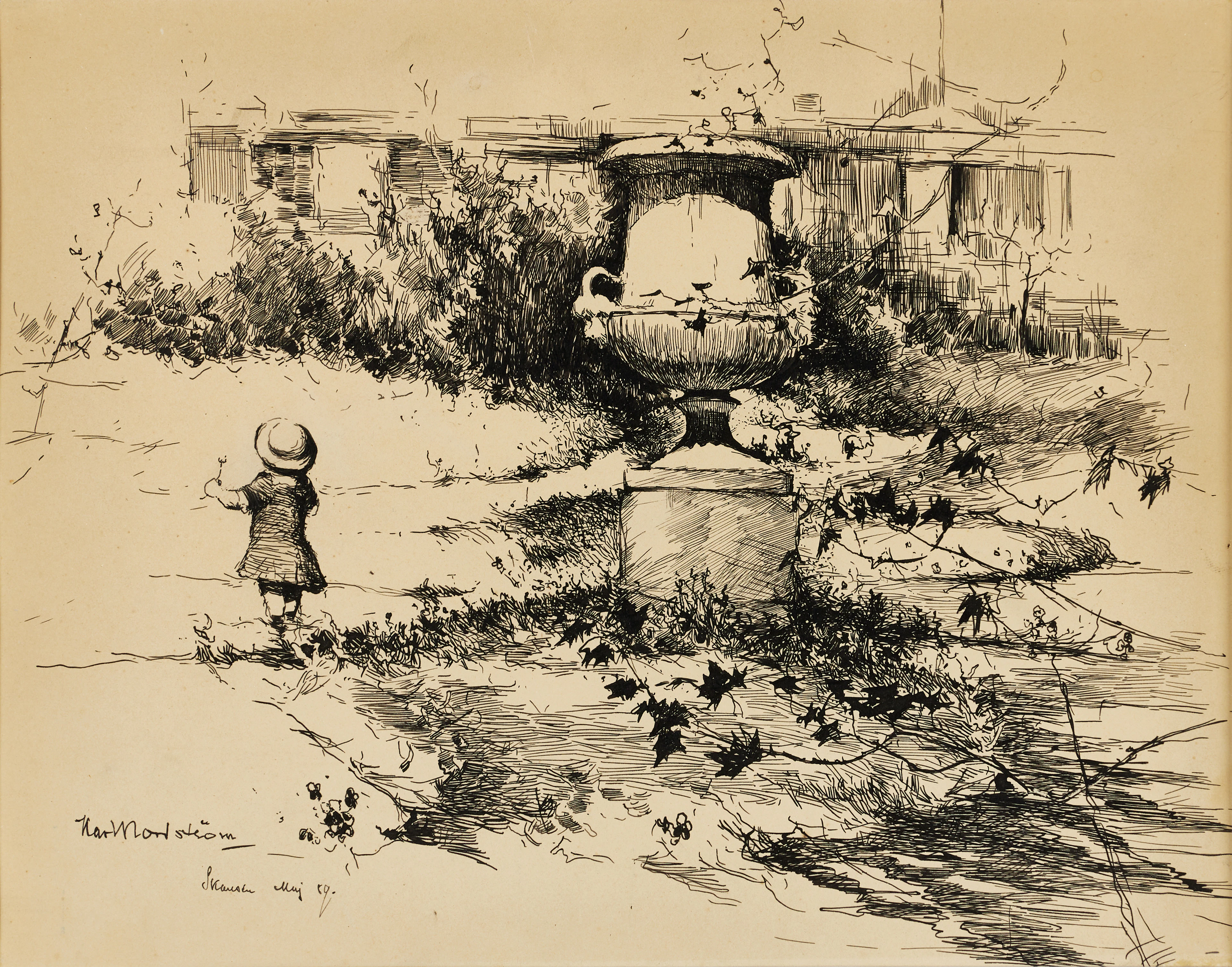 KARL NORDSTRÖM (Tjörn 1855-1923 Drottningholm). Trädgårdsurna, motiv