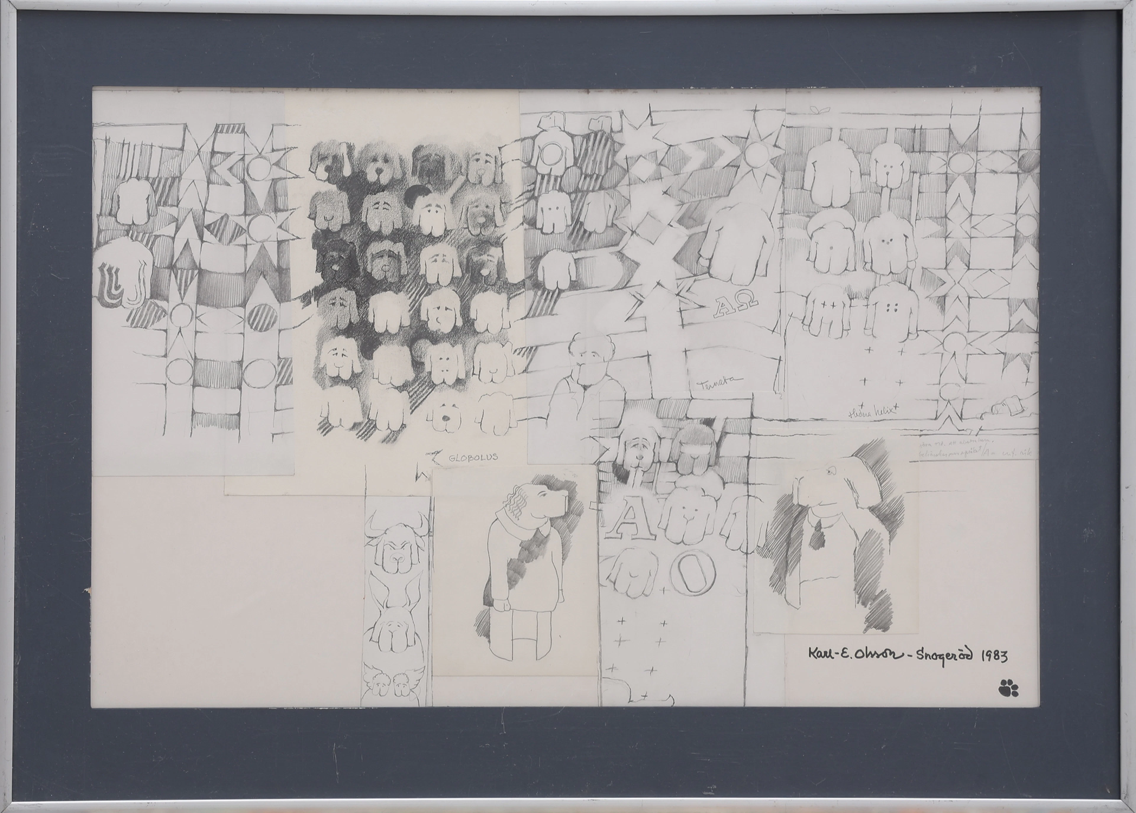 KARL-ERIK OLSSON "SNOGERÖD" 1927-1995. GRAFIT PÅ PAPPER, COLLAGE