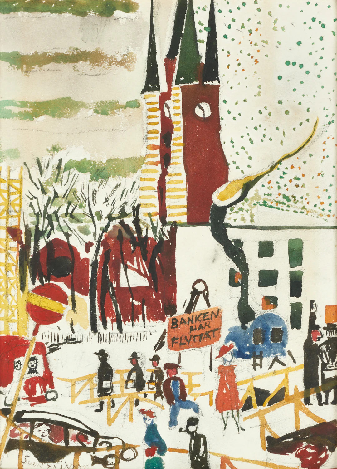 SVEN X:ET ERIXSON (1899-1970). "Banken har flyttat", signerad, akvarell.