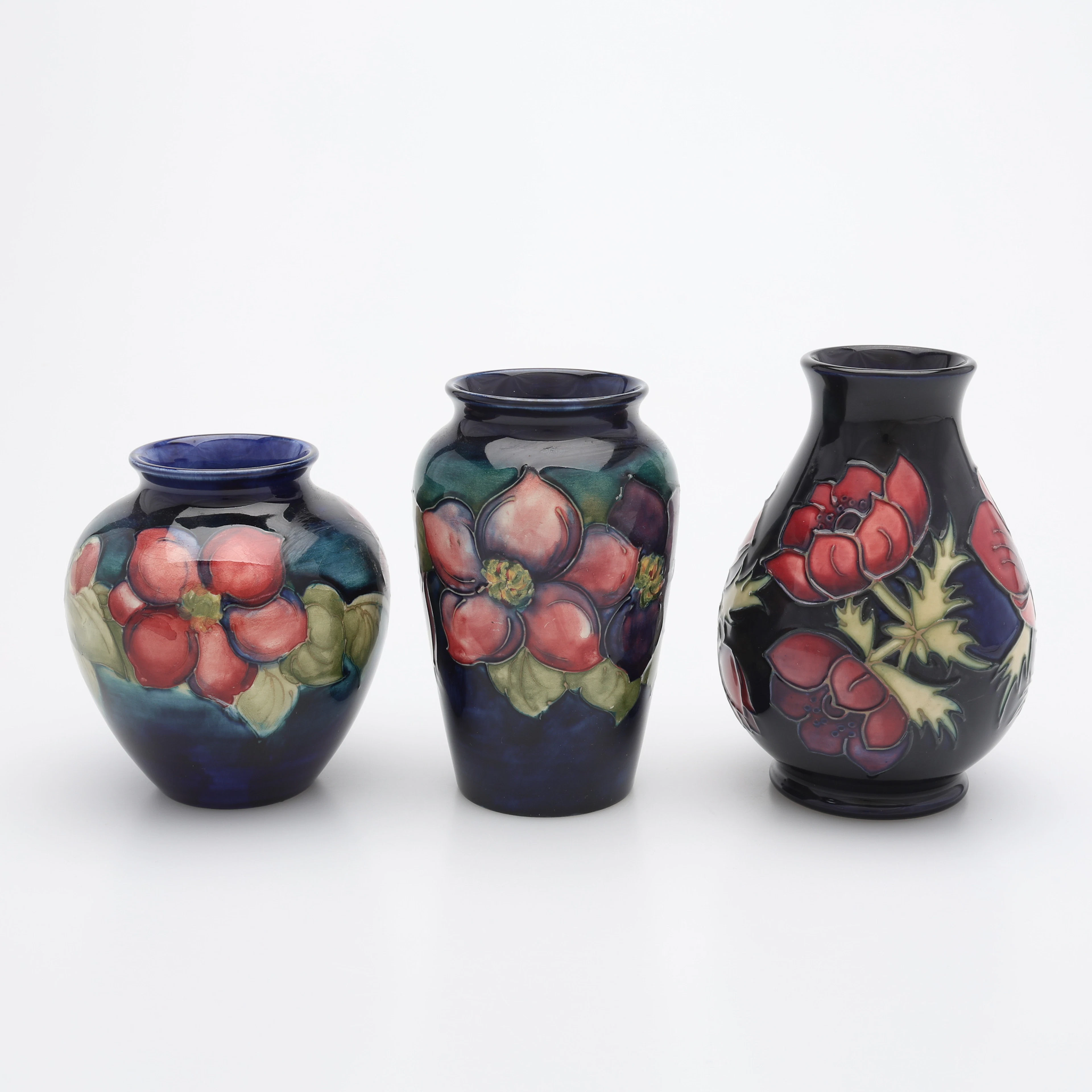 VASER, 3 ST, GLASERAT LERGODS, MOORCROFT, ENGLAND, 1980/90-TAL.