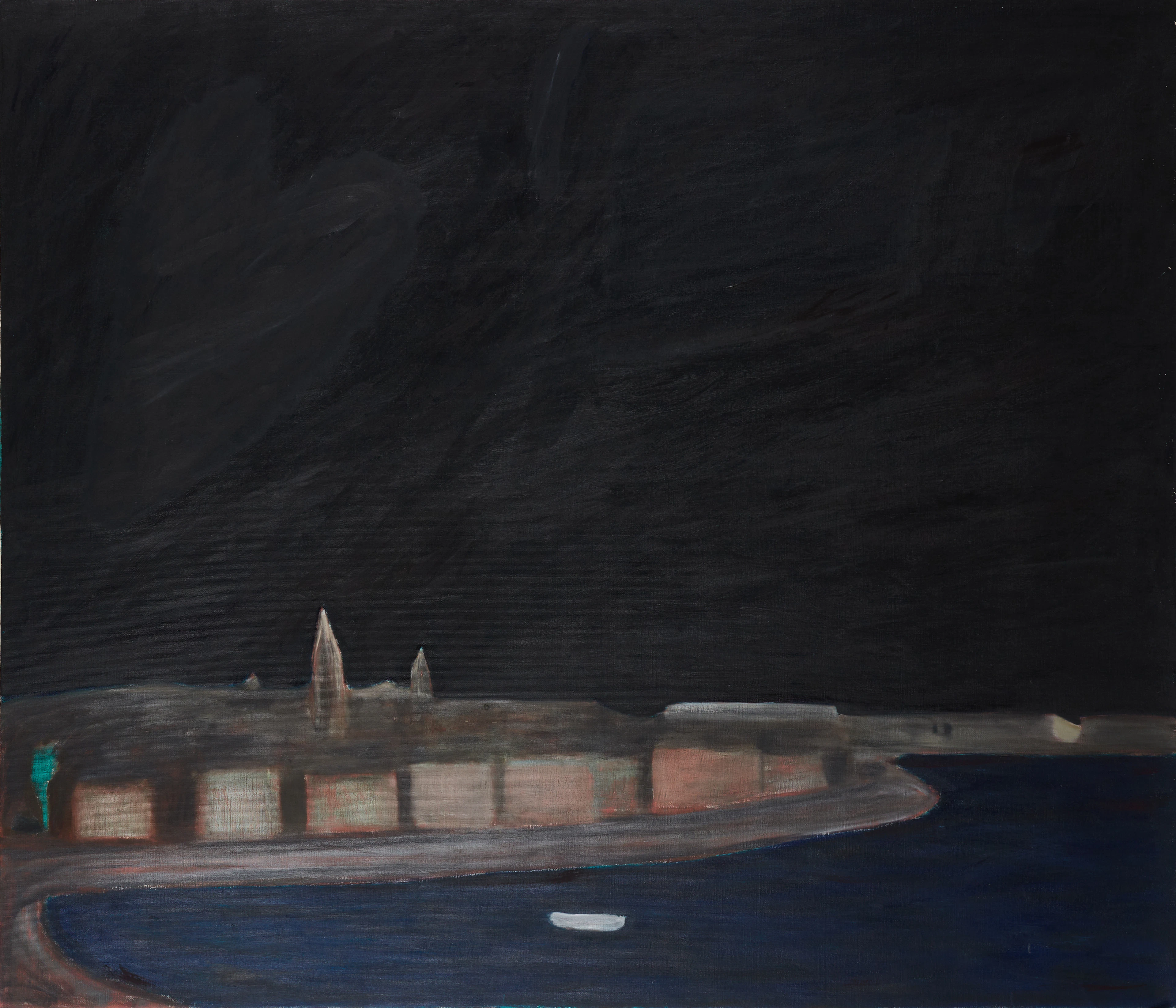 JAN LILJEQVIST (1932-2003). Stockholmsnatt, målning nr 801, olja på duk.