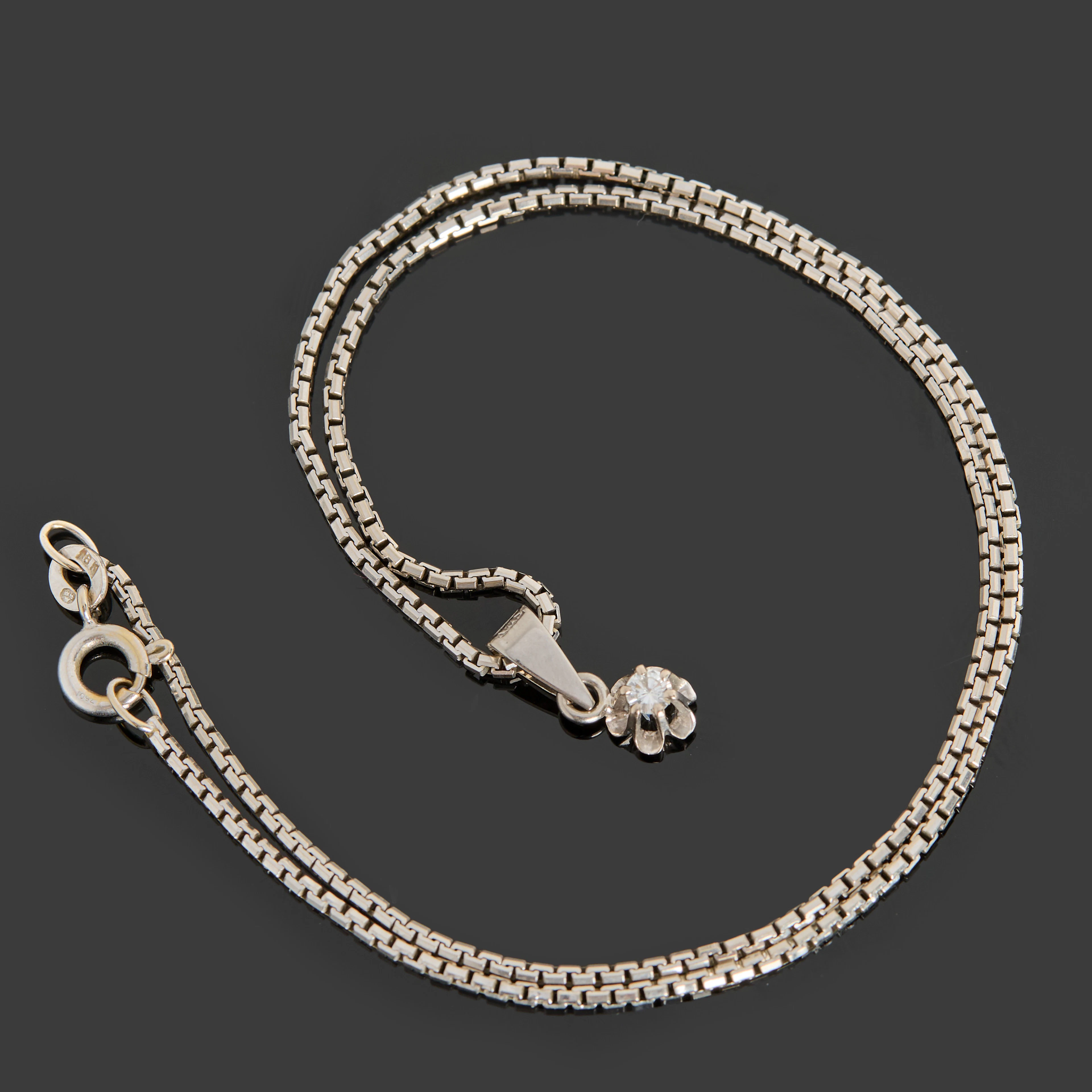 HALSBAND MED HÄNGE, vitguld 18k, venetiansk-kedja, hänge med en briljantslipad