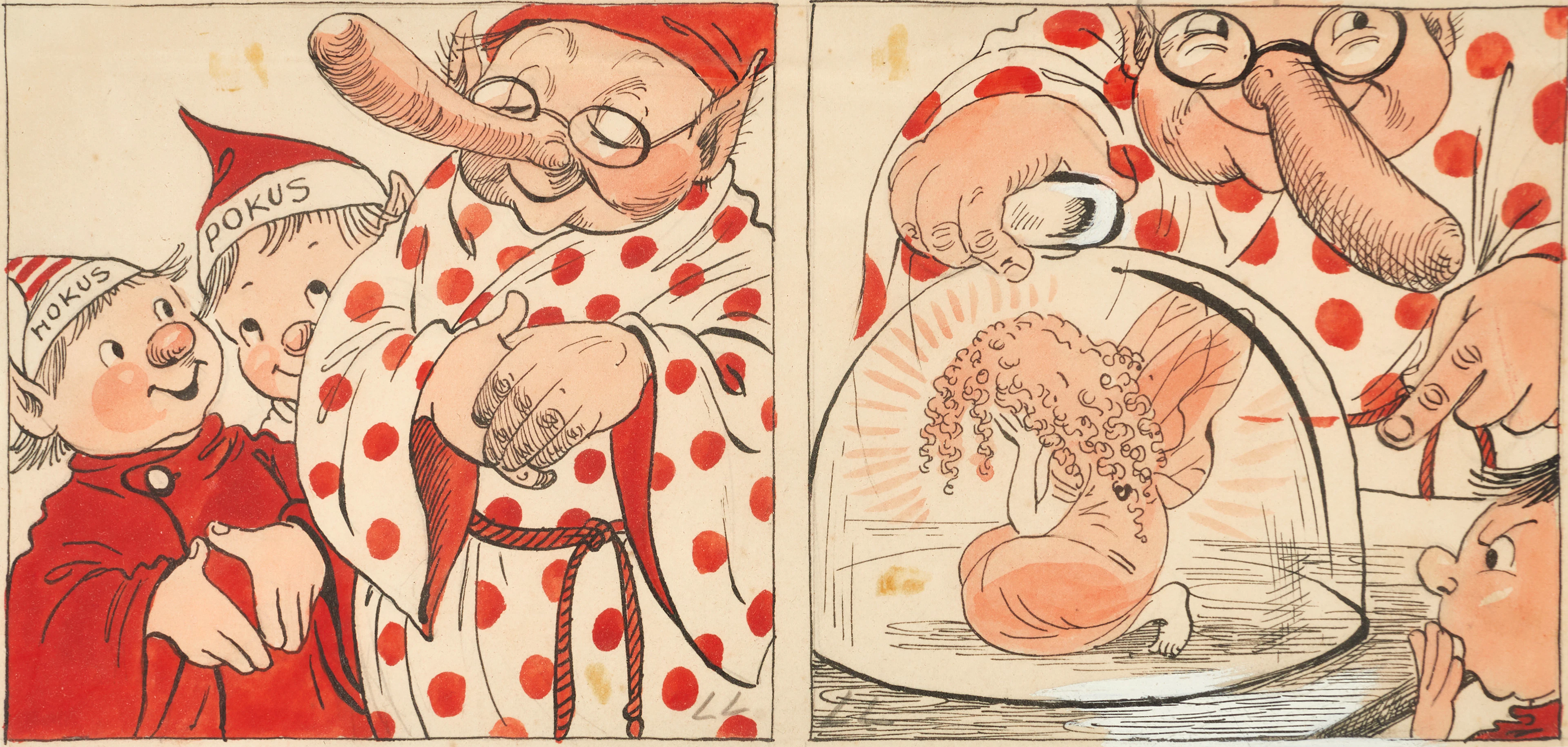 LUCIE LUNDBERG (1908-1983), originaklillustrationer till "Hokus, Pokus