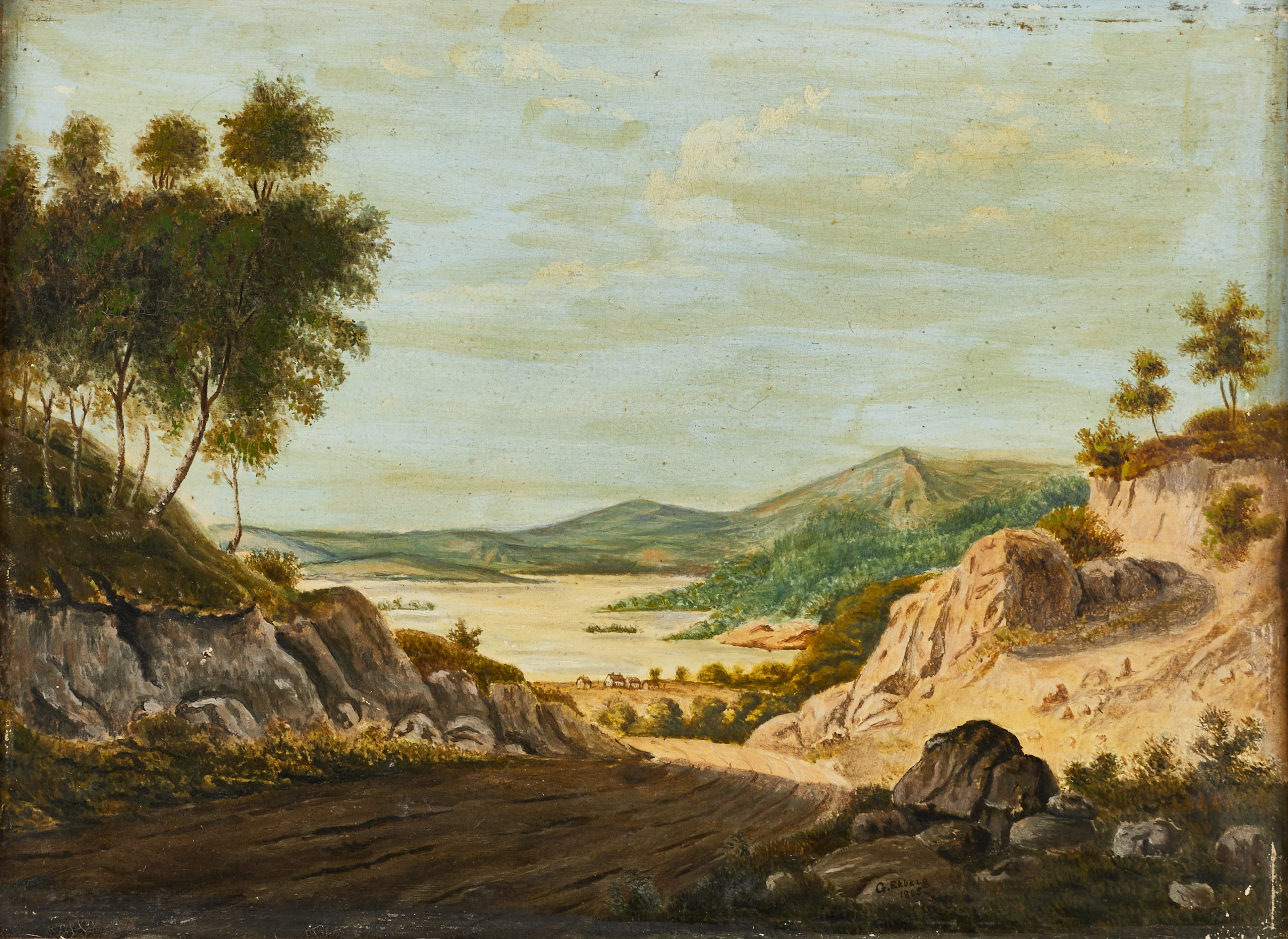 G. EKBERG,(1800-tal): Landskap, signerad och daterad G. Ekberg, olja