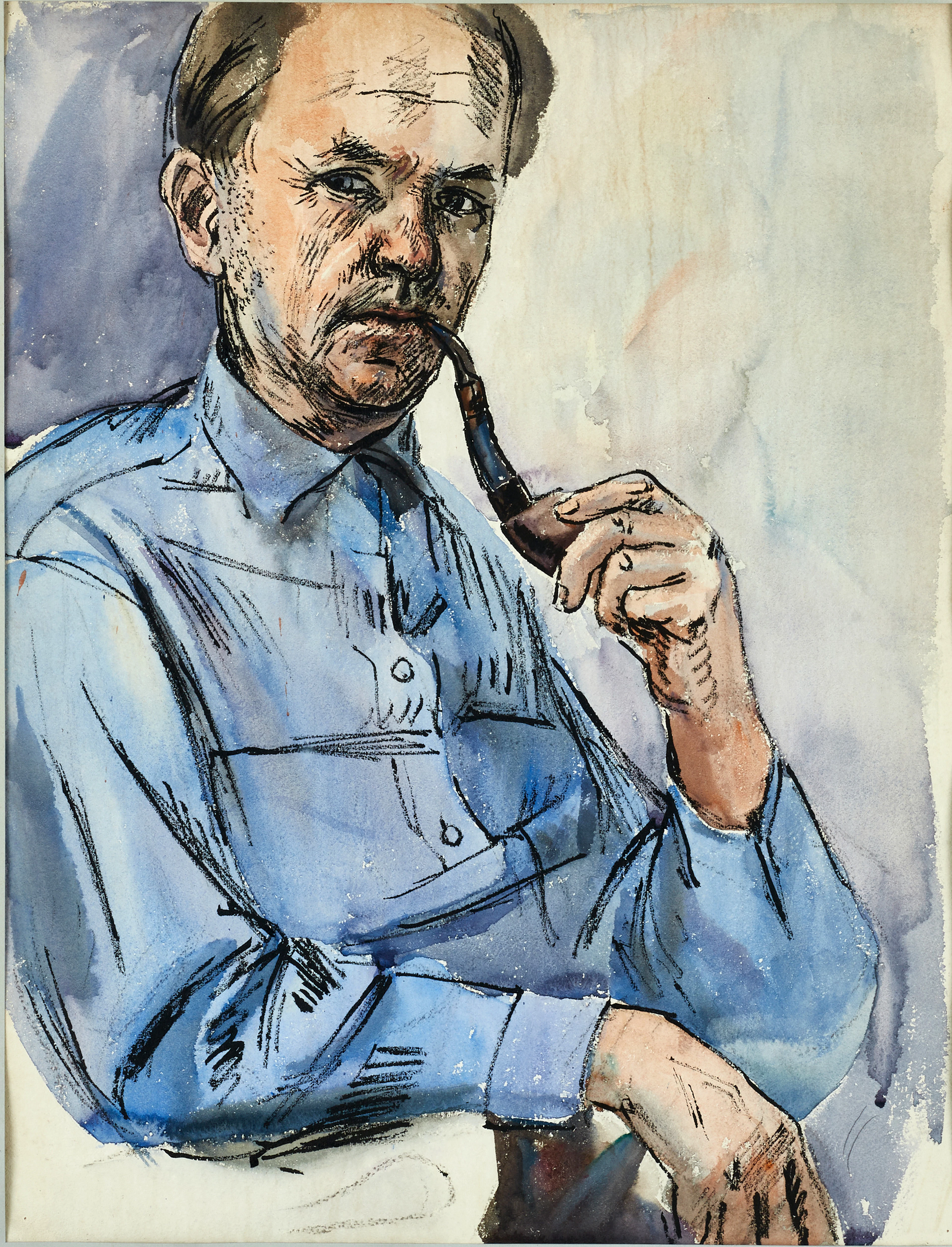 ACKE HALLGREN (1885-1940). Självporträtt, omkring 1935, akvarell