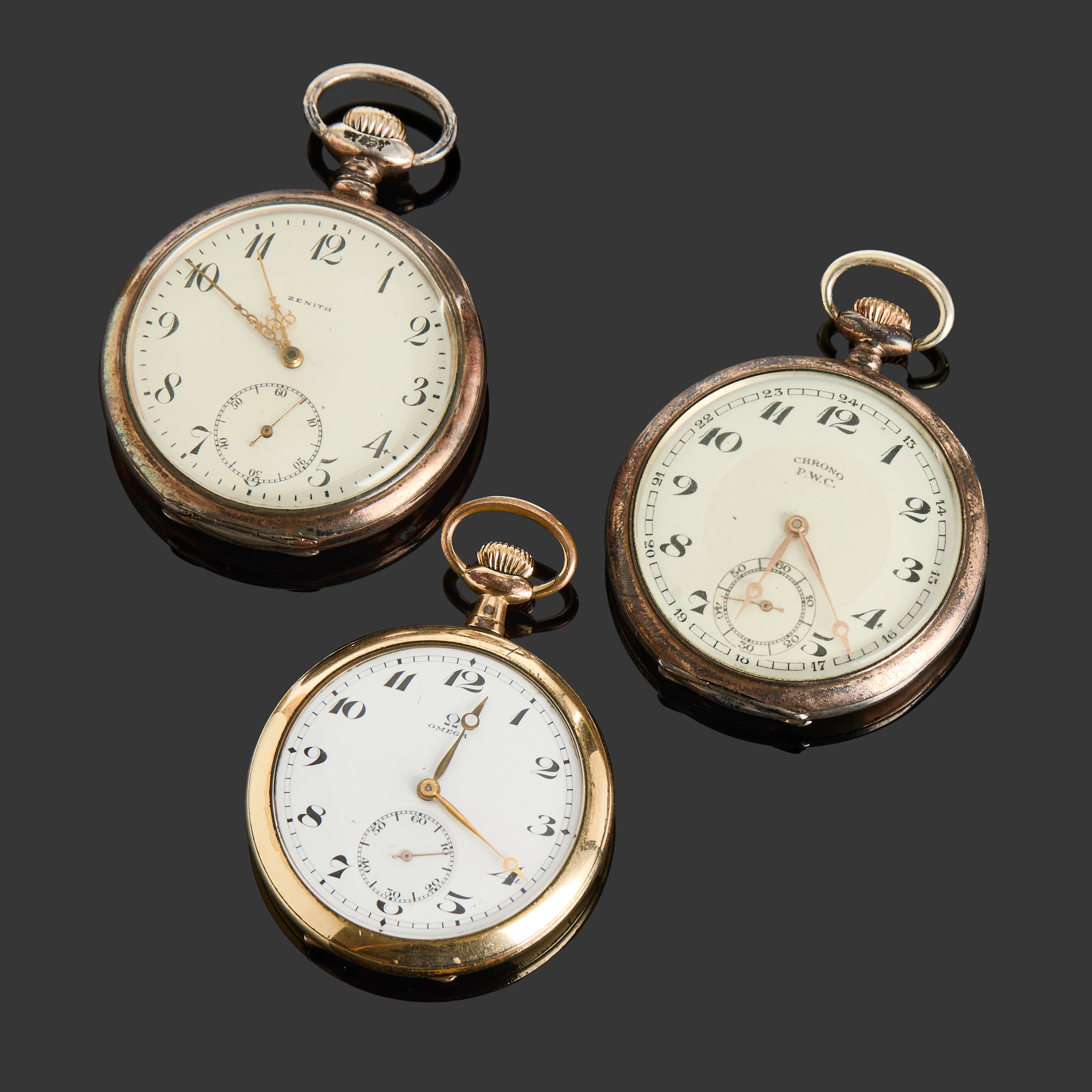 FICKUR, 3 st, Omega, Chrono P.W.C och Zenith.