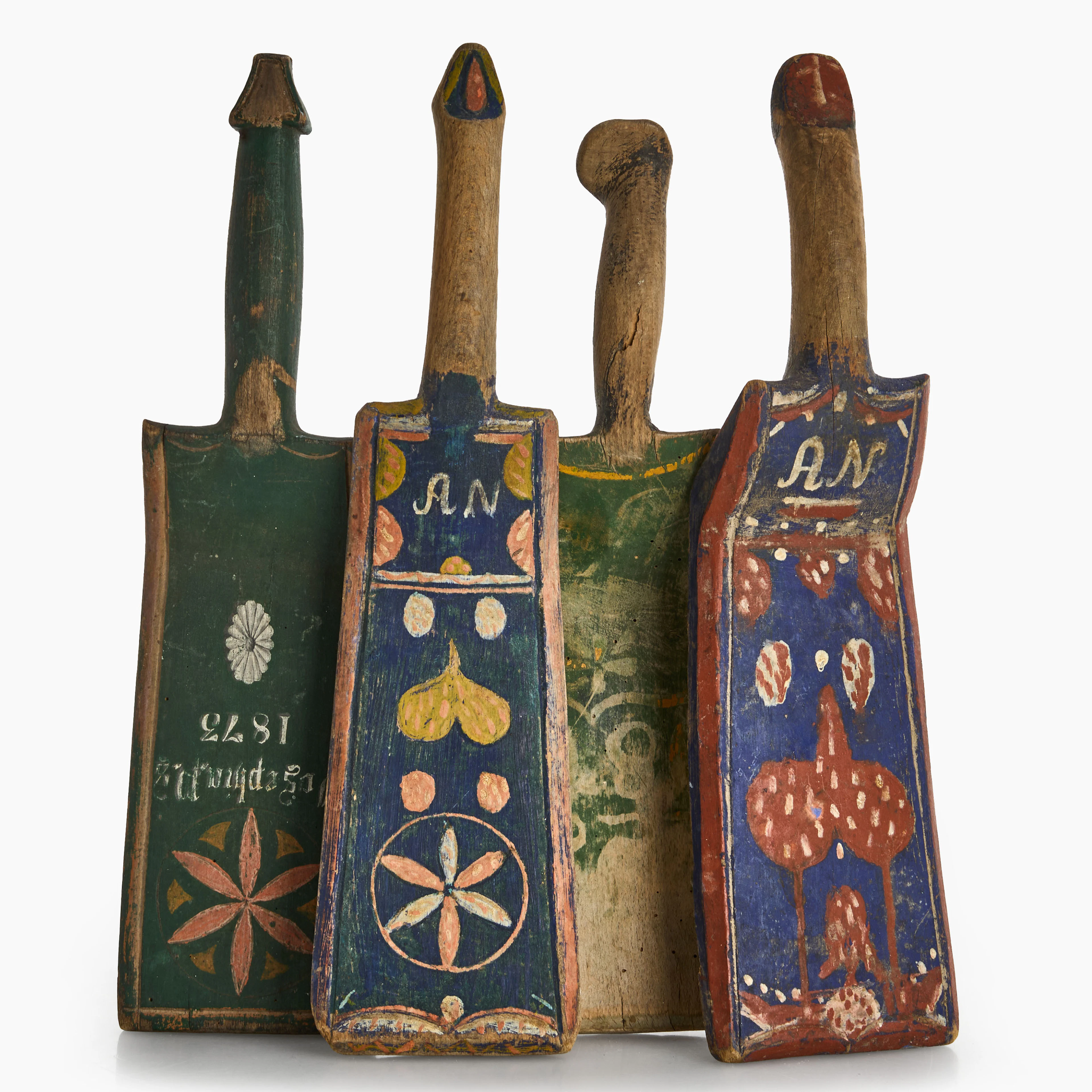 KLAPPTRÄN, 4 st, bemålat trä, 1800-tal.
