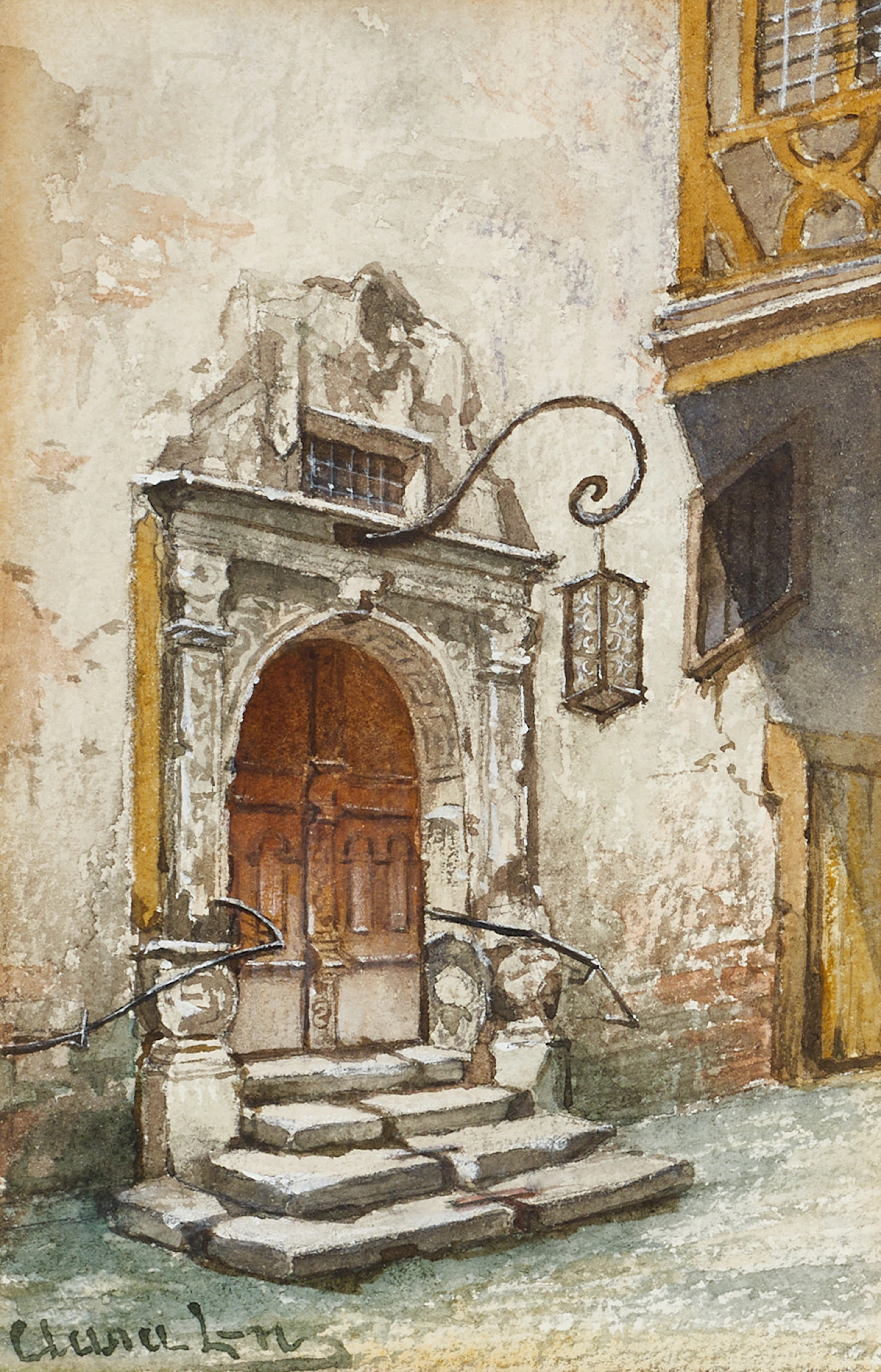 CLARA LÖFGREN (1843-1923), "Gamla Rådhusportalen i Rothenburg" , signerad
