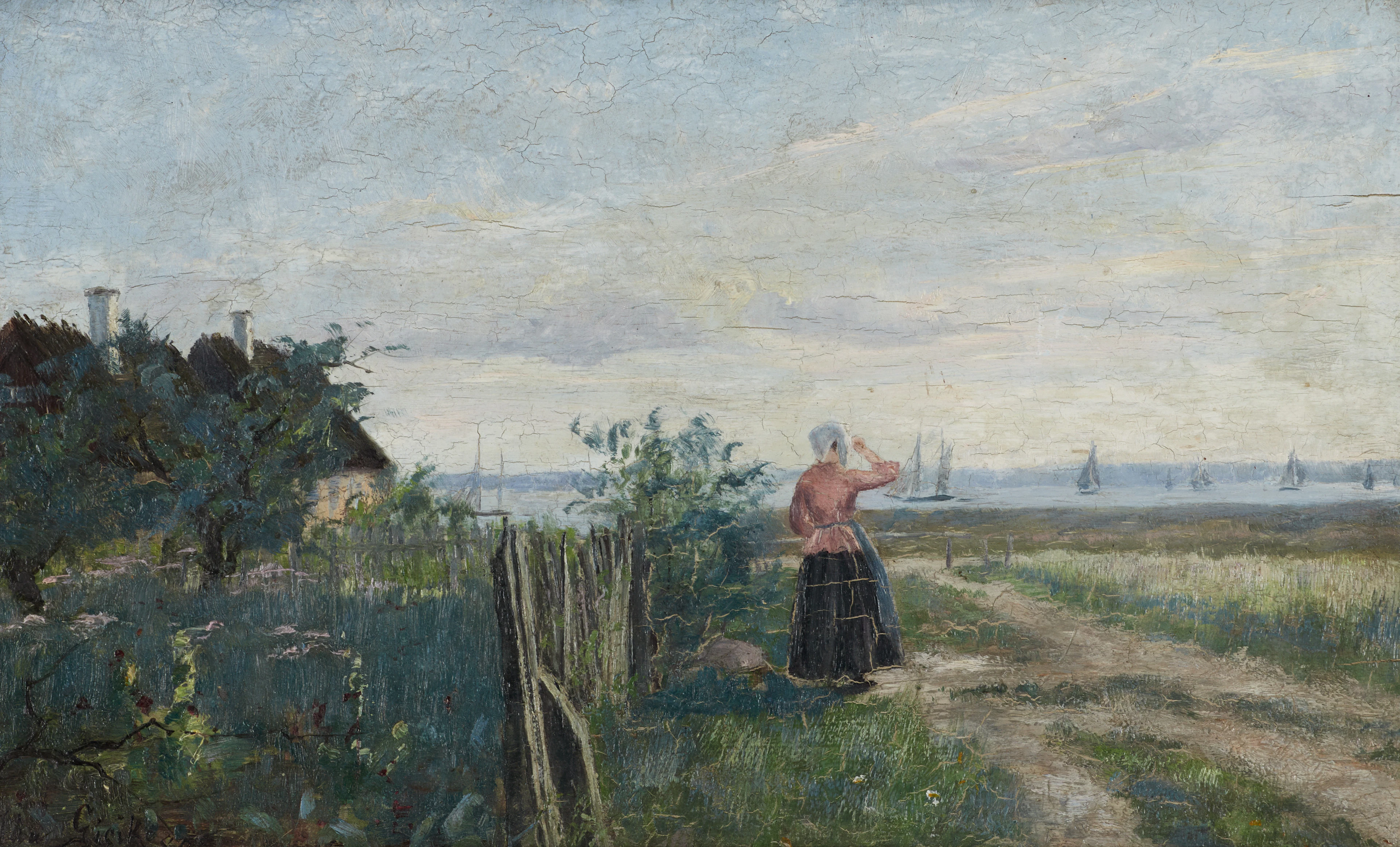 IDA GISIKO SPÄRCK (1859-1940), Kvinna vid kust - avfärd, signerad