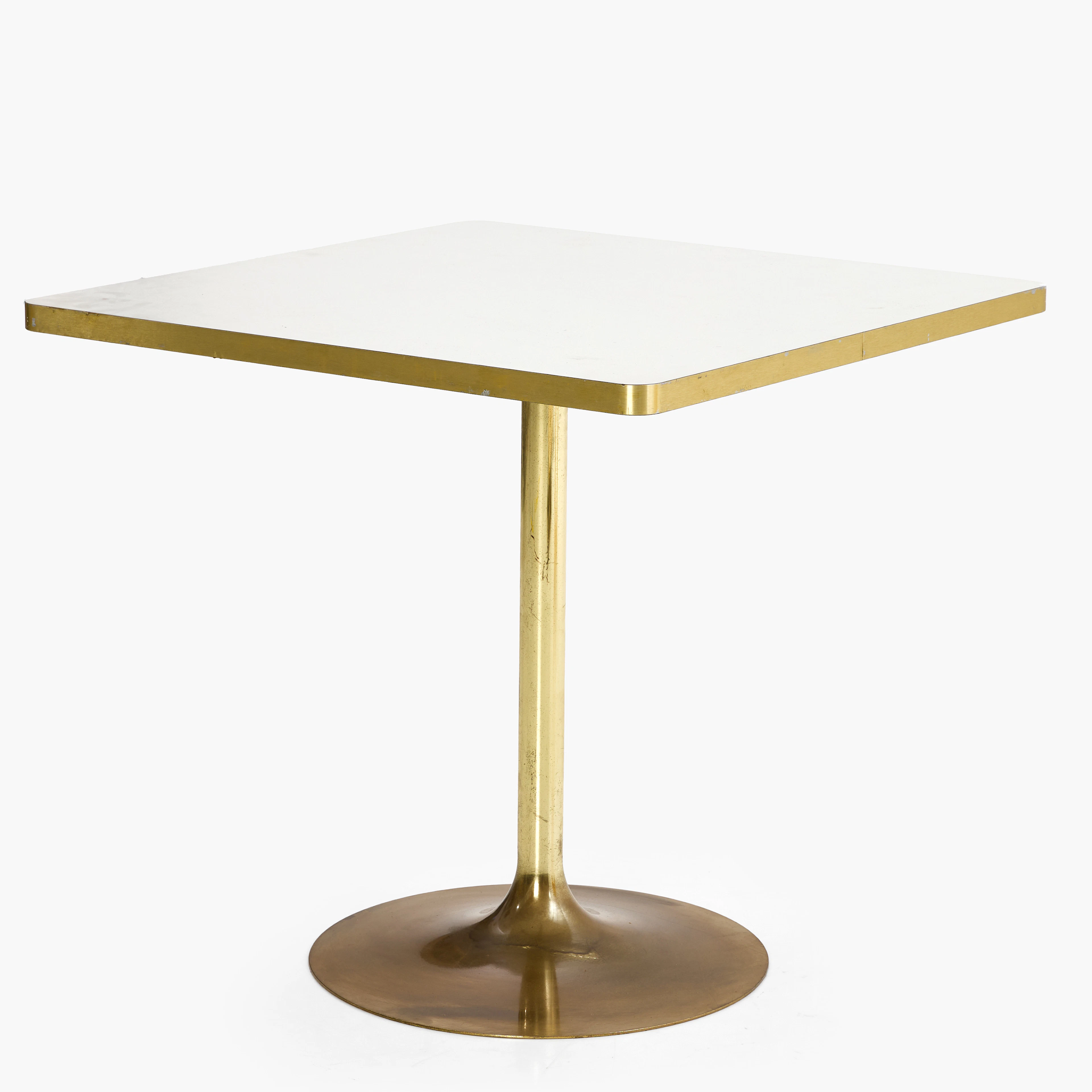 CAFÉBORD, skiva med vitt laminat, fot samt skivans list i metall, 2000-tal.