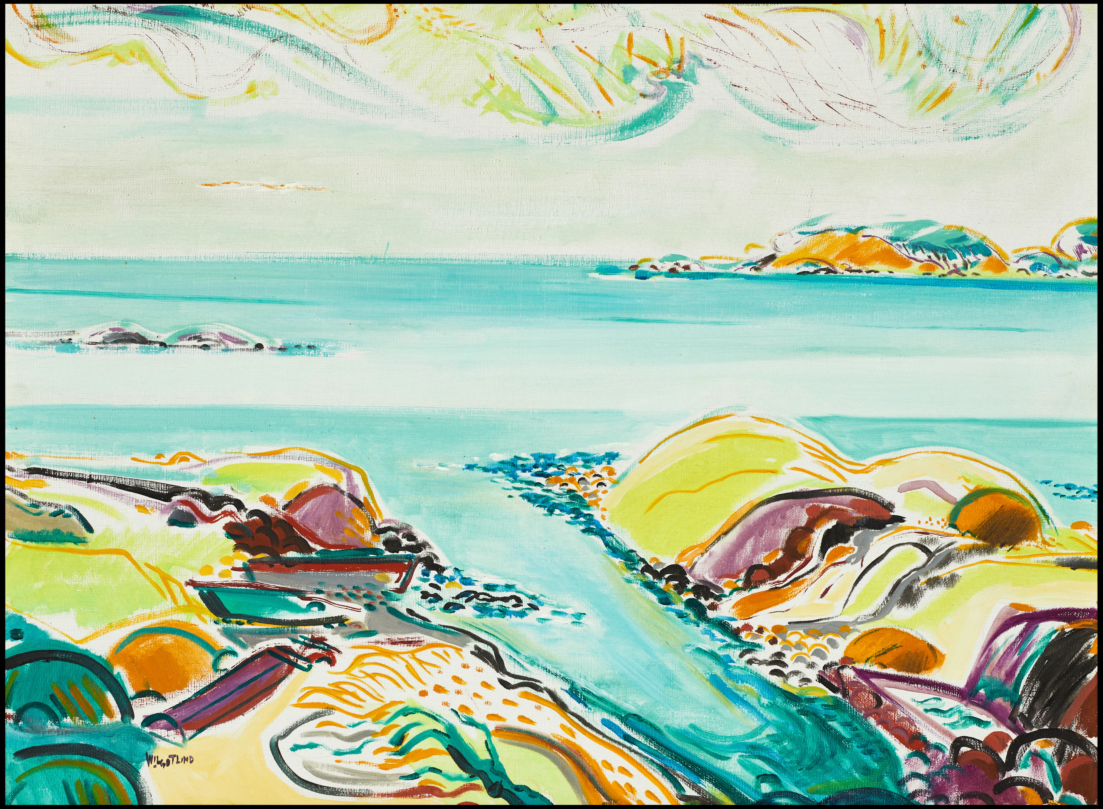 WILGOT LIND (1915-1996), "Klippor och hav / Sommarhav / Motiv från