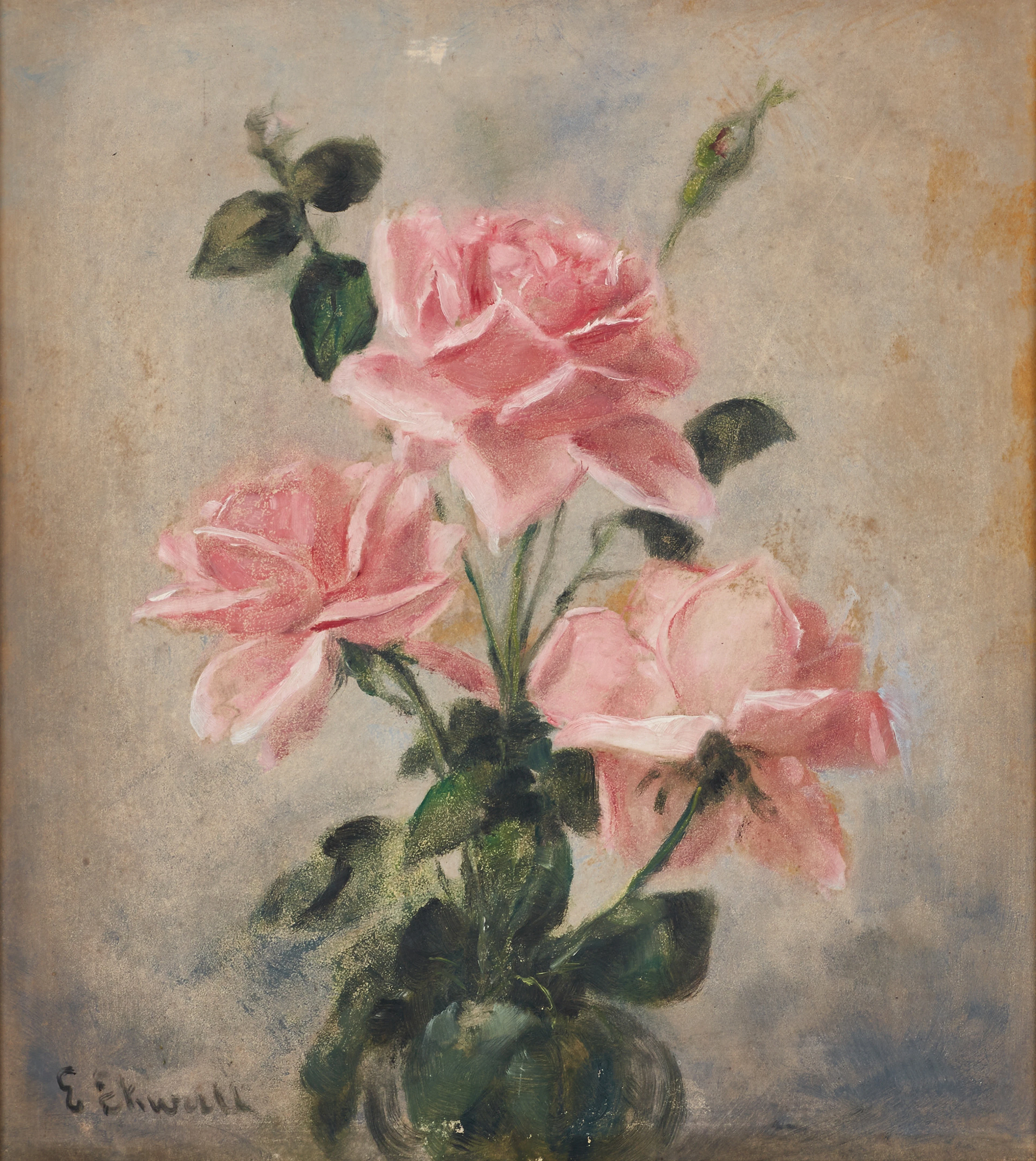 EMMA EKWALL (Sverige, Gransbo 1838-1925 Stockholm),, Rosor, signerad