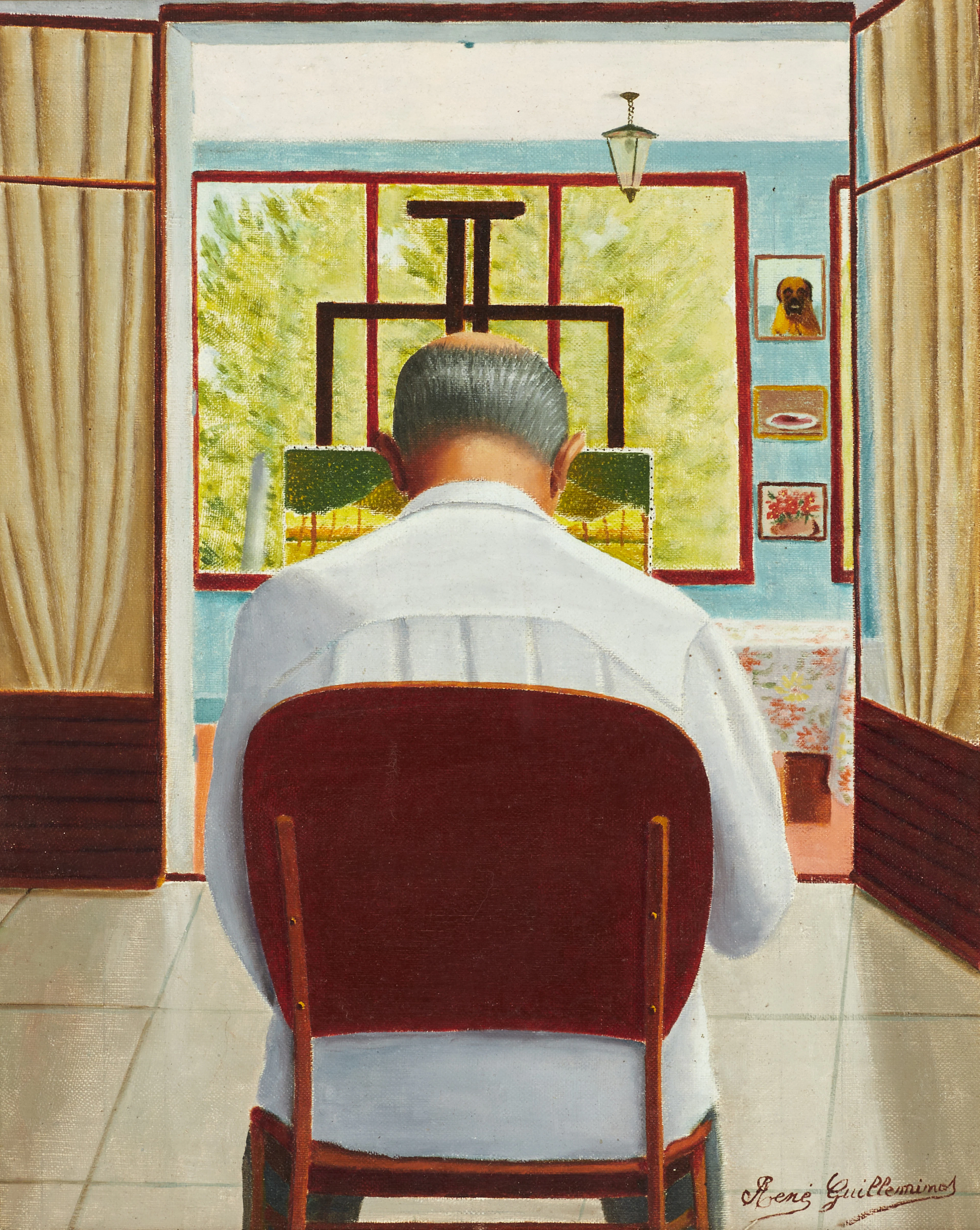 RENE GUILLEMINOT (1900-1975). Konstnären vid sitt staffli, signerad
