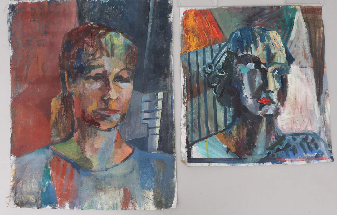 STINA EBERS 1962-2025. OLJA PÅ DUK, TVÅ PORTRÄTT, OSIGNERADE.