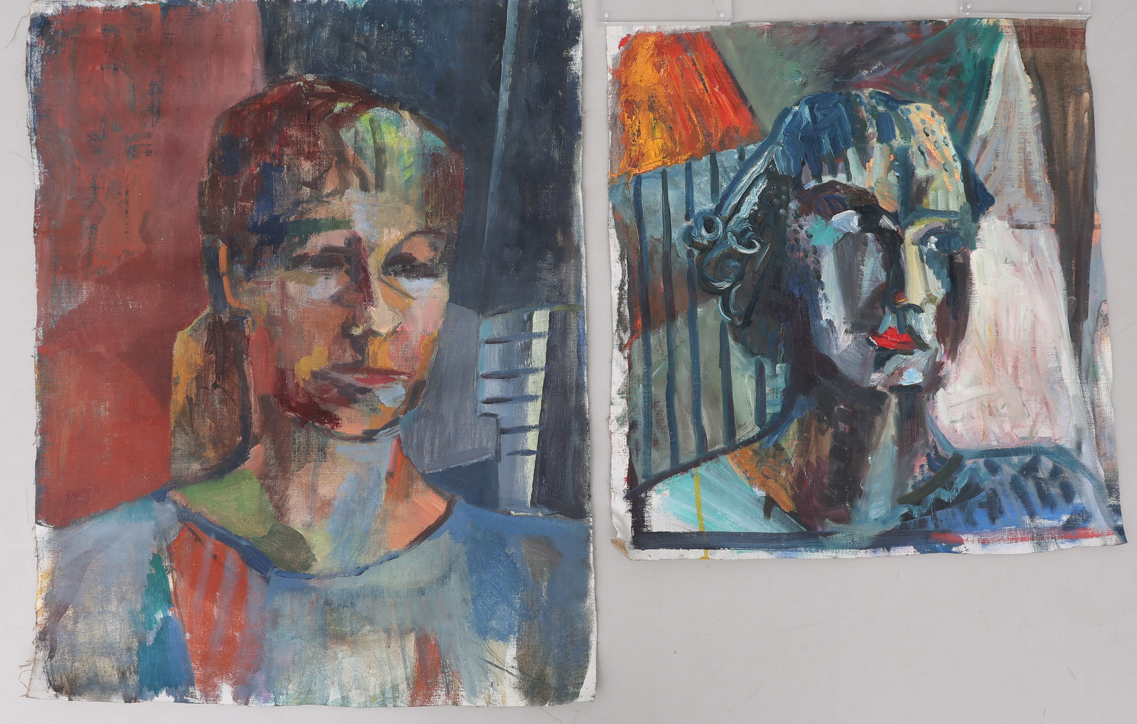 STINA EBERS 1962-2025. OLJA PÅ DUK, TVÅ PORTRÄTT, OSIGNERADE.