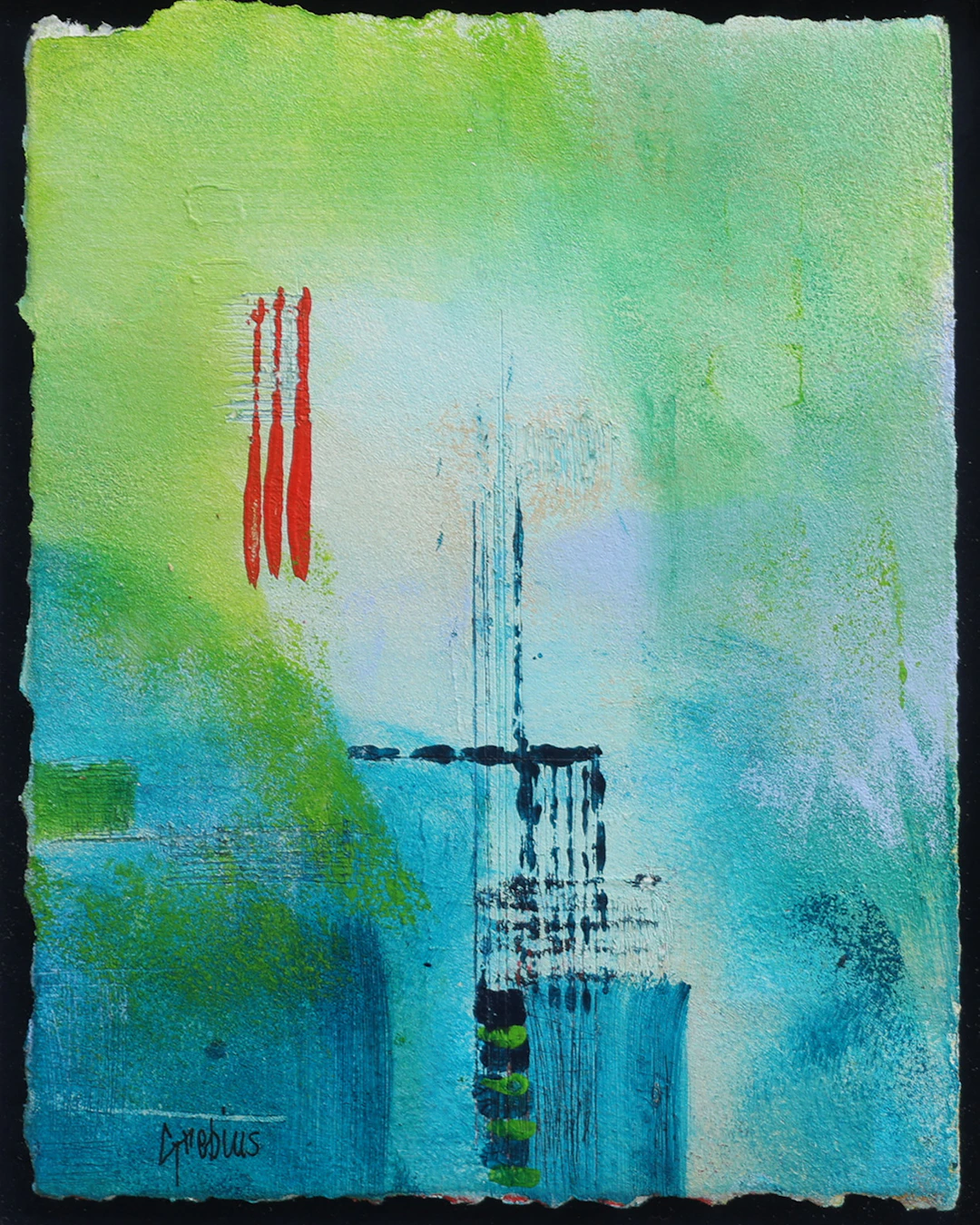 ANNELI GREBIUS (1959-). BLANDTEKNIK PÅ PAPPER, ABSTRAKT KOMPOSITION, SIGNERAD.