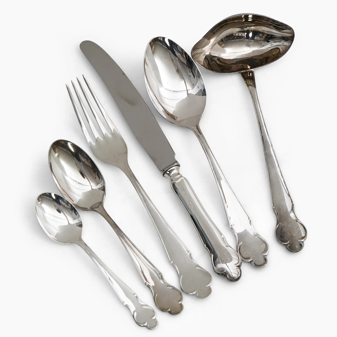 MATBESTICKSDELAR, silver, 32 delar chippendale, MGAB.