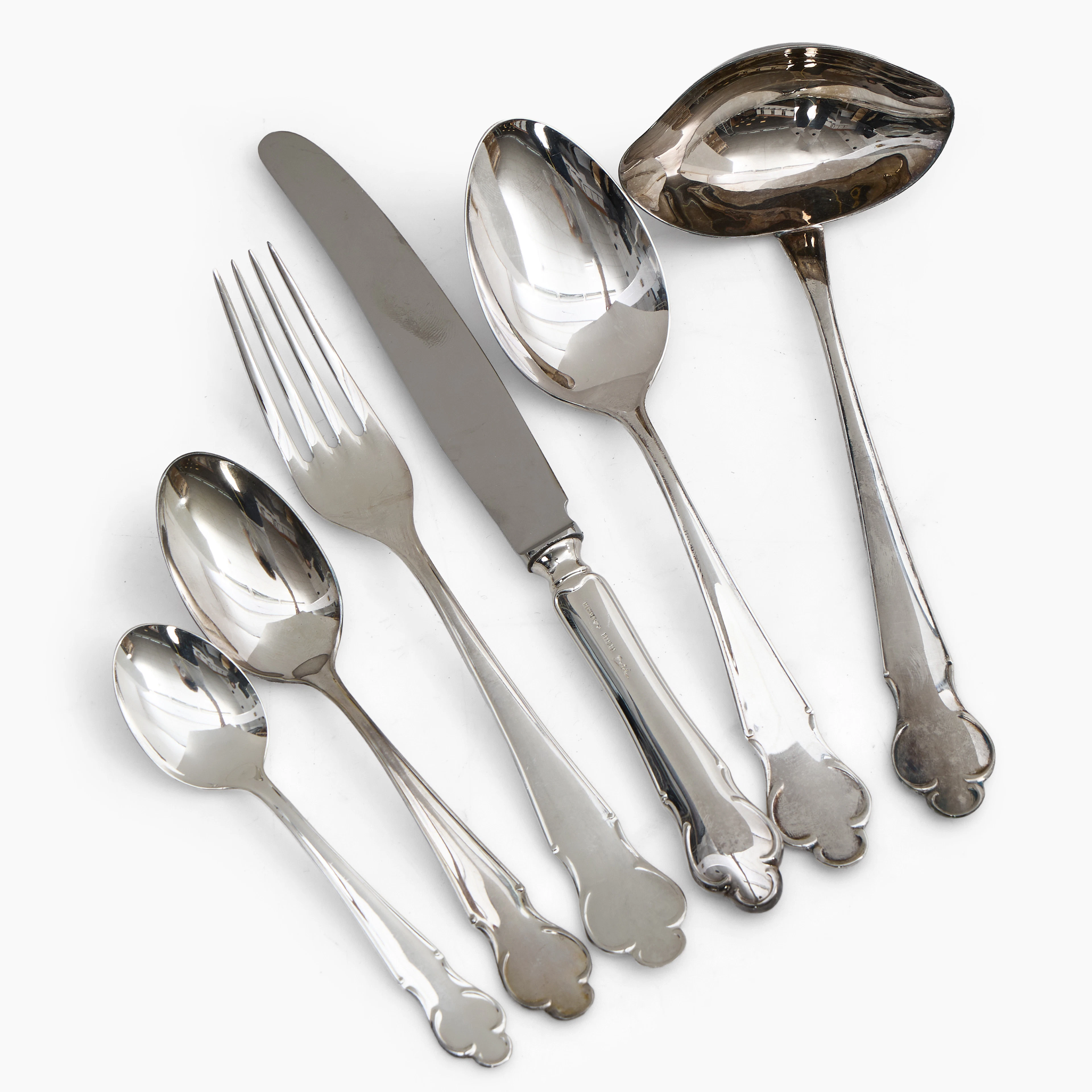 MATBESTICKSDELAR, silver, 32 delar chippendale, MGAB.