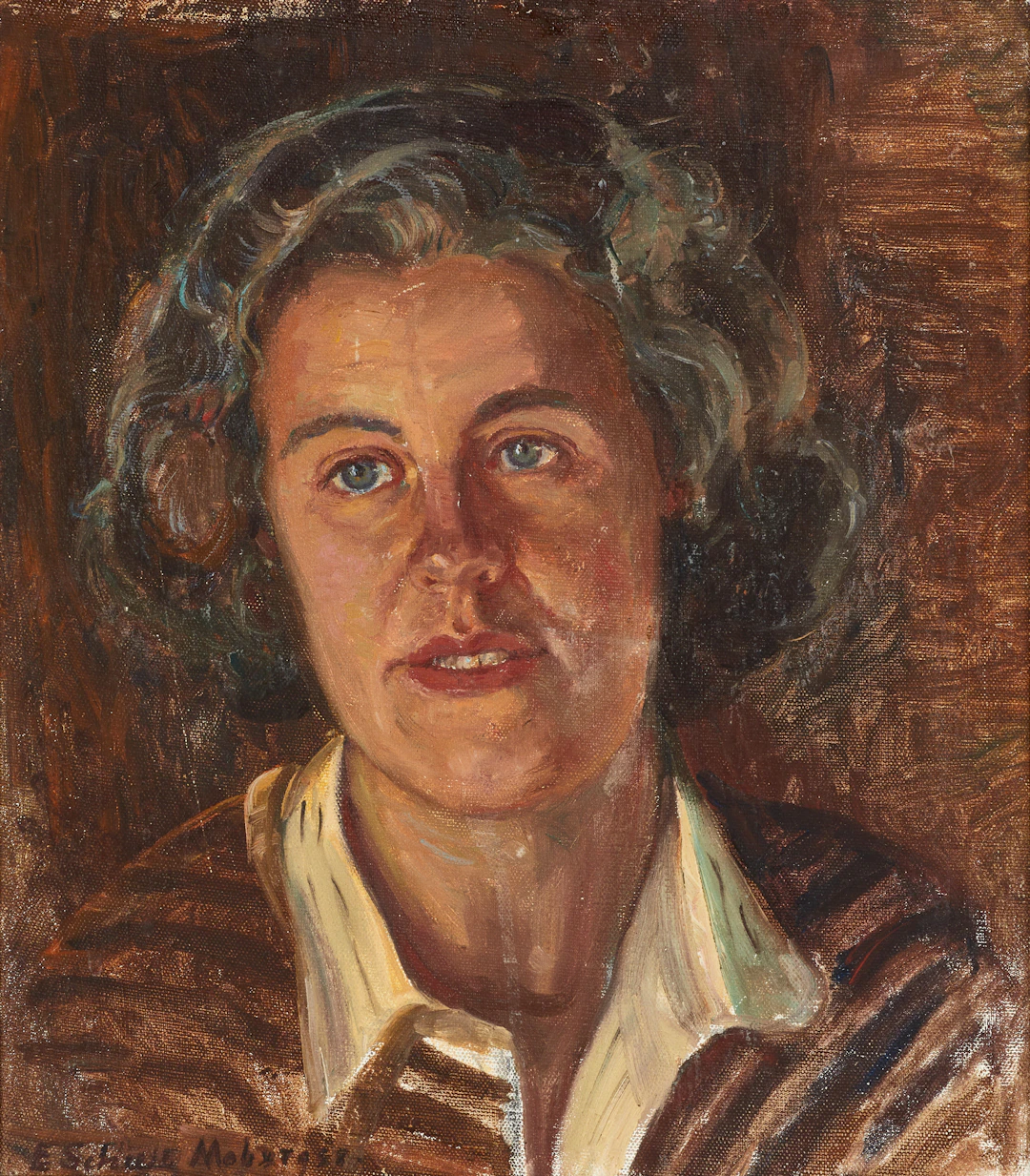 ELSA SCHULTZ-MOBERGER. kvinnoporträtt, olja på pannå, signerad.