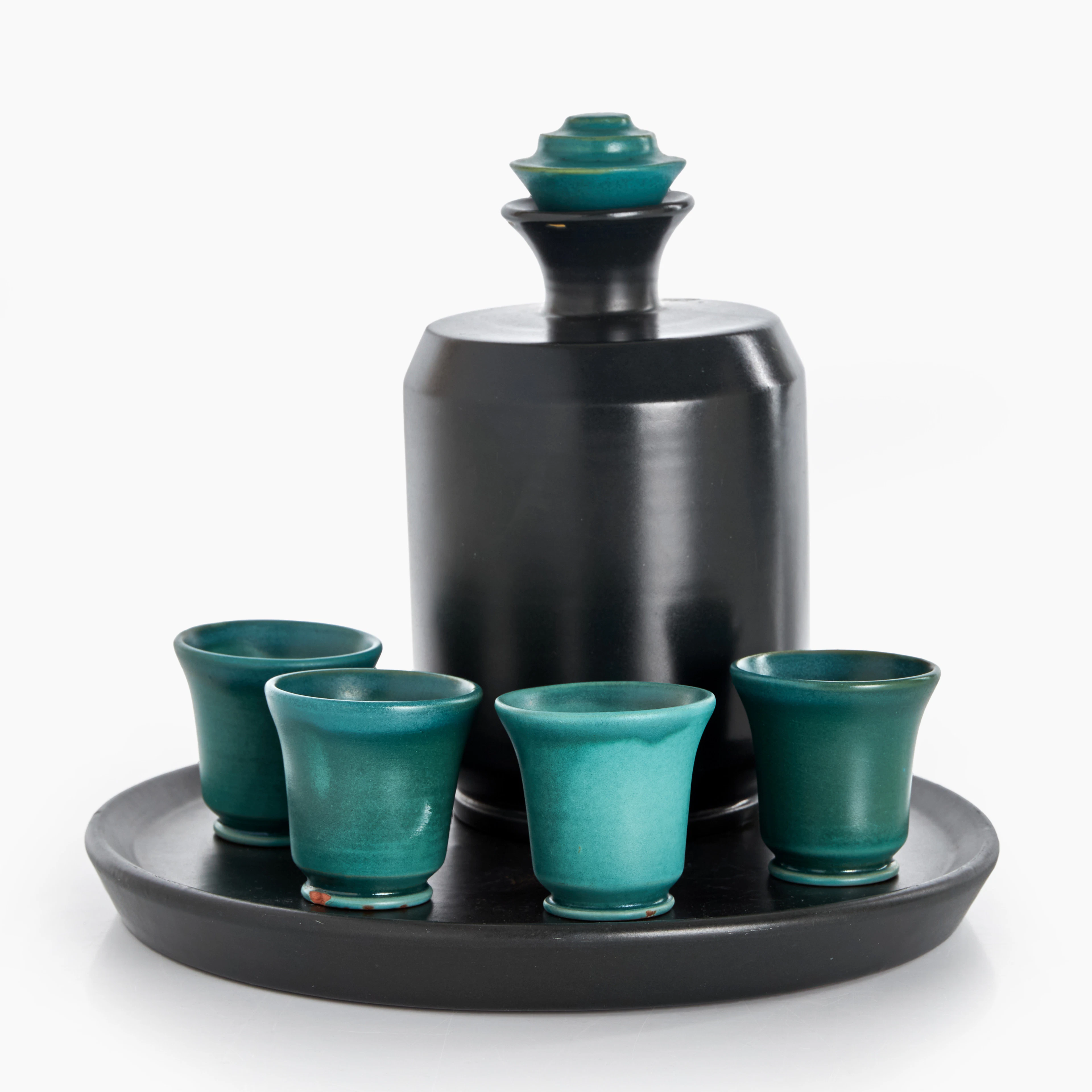 COCKTAILSERVIS, 6 delar, glaserat lergods, Höganäs Keramik, 1930-tal.
