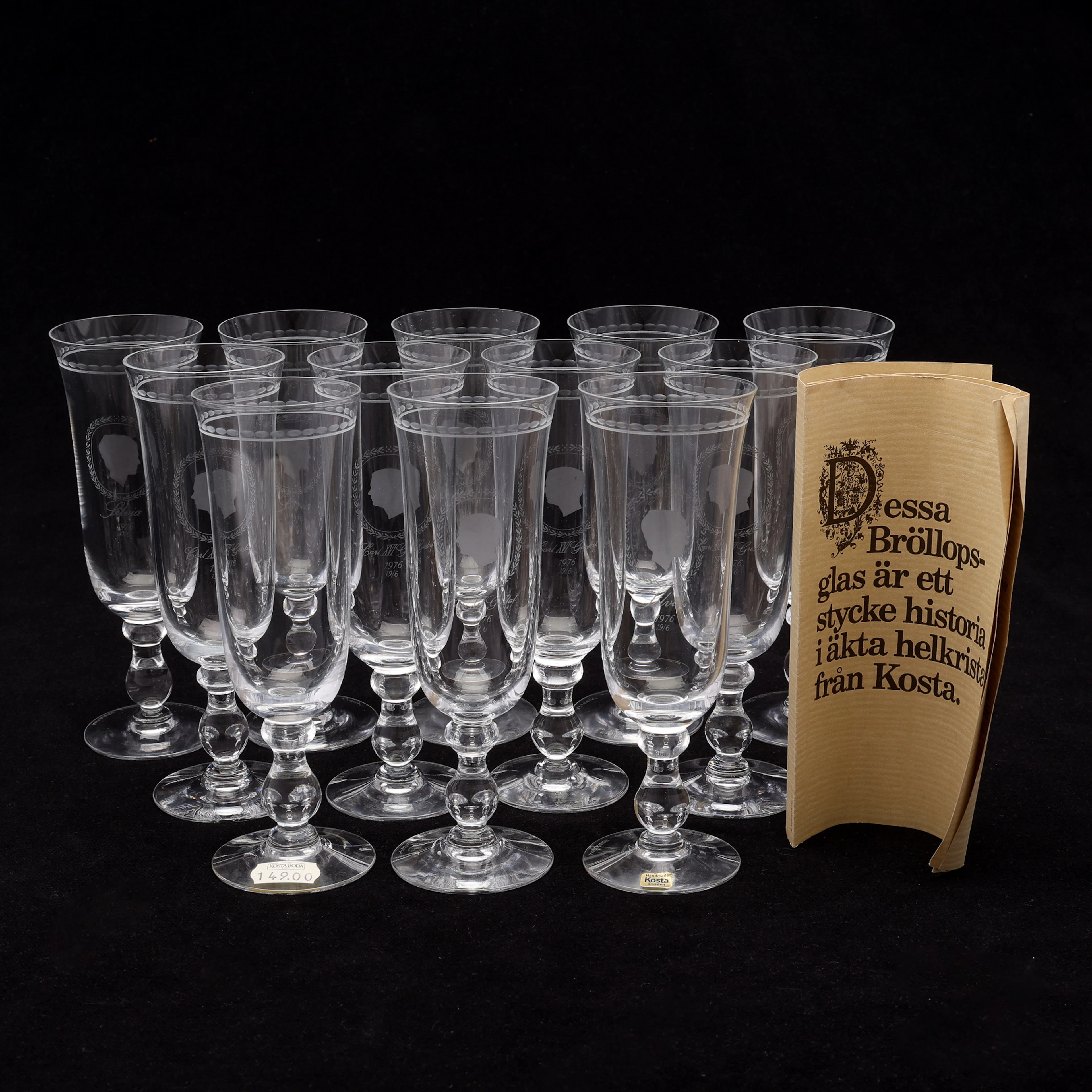 FRITZ KALLENBERG. CHAMPAGNEGLAS, 12 ST, TILL MINNNET AV DET KUNGLIGA