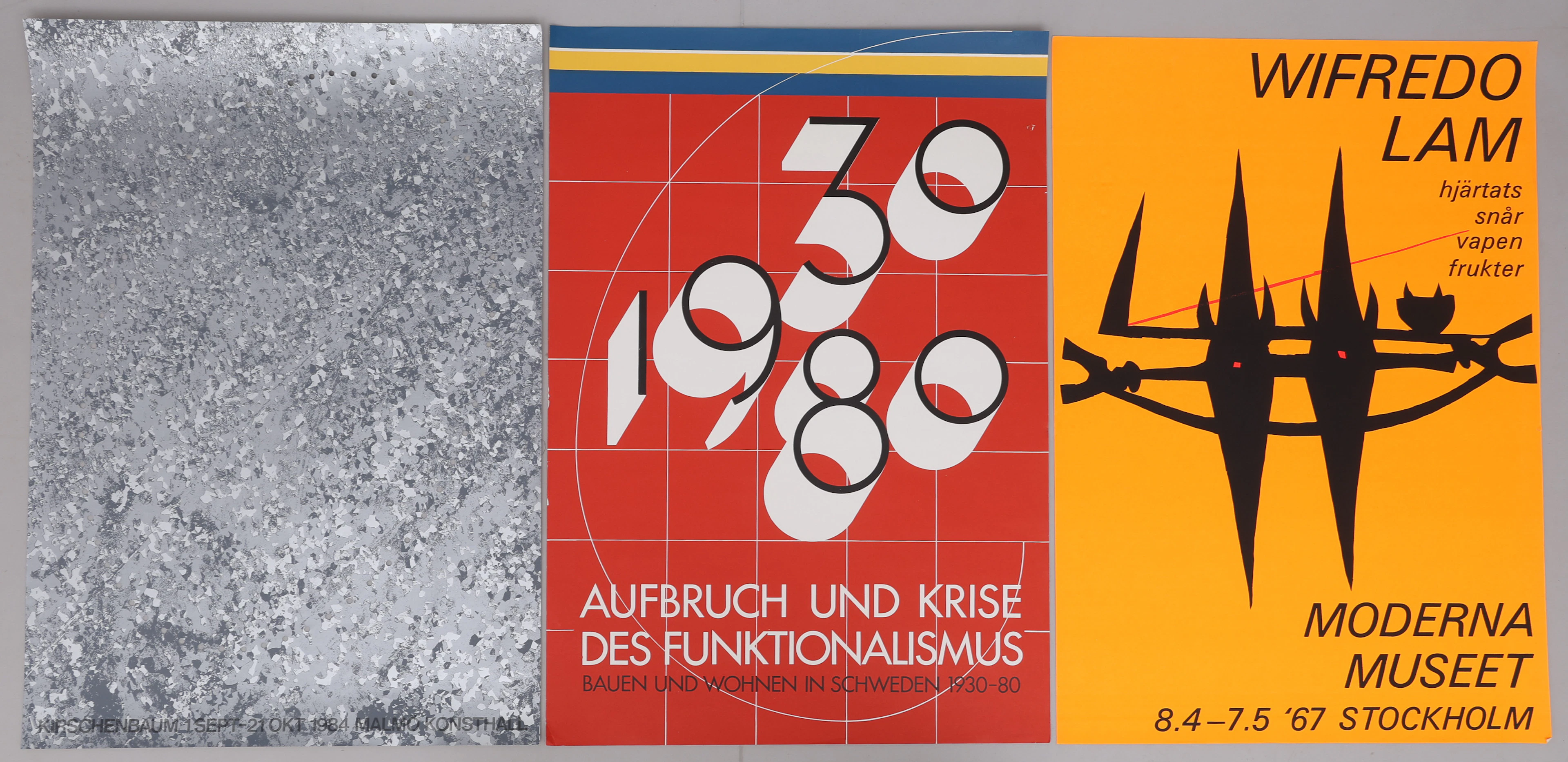 TRE UTSTÄLLNINGSAFFISCHER, WILFREDO LAM, BERNARD KIRSCHENBAUM OCH