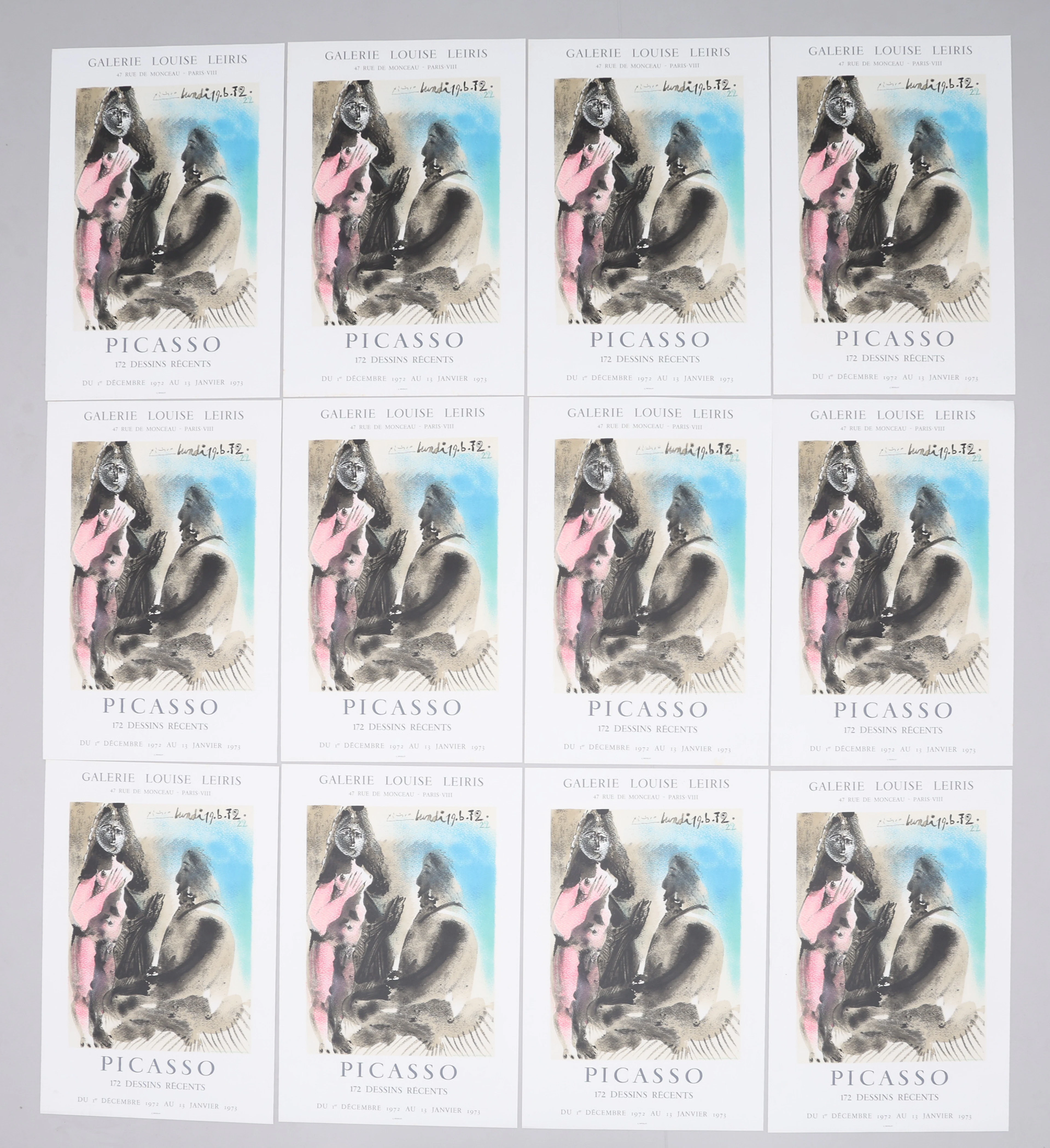 PABLO PICASSO. UTSTÄLLNINGSAFFISCHER, 12 ST, "172 DESSINS RECENTS"