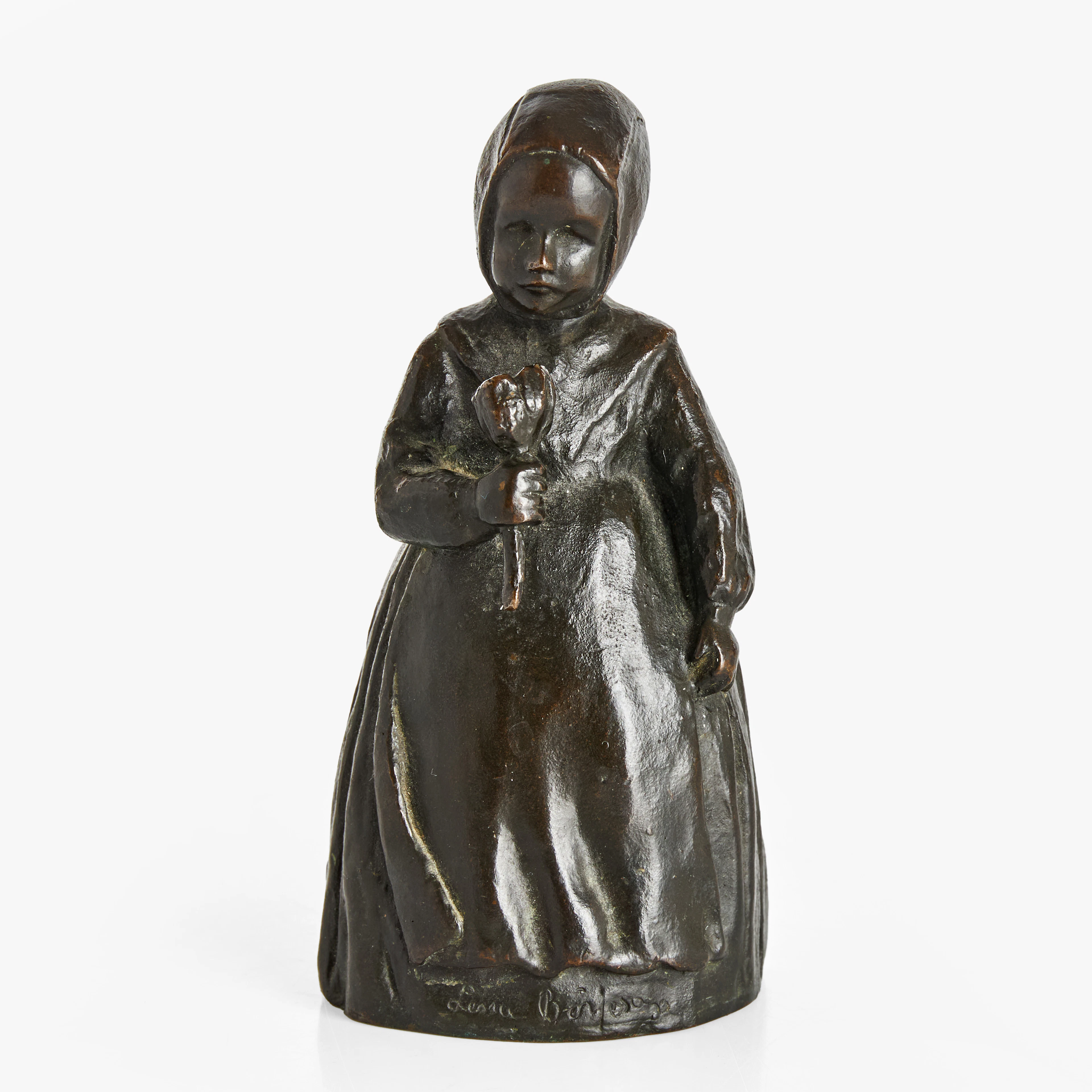 LENA BÖRJESON (SVERIGE, 1879–1976). Bordspingla, patinerad brons